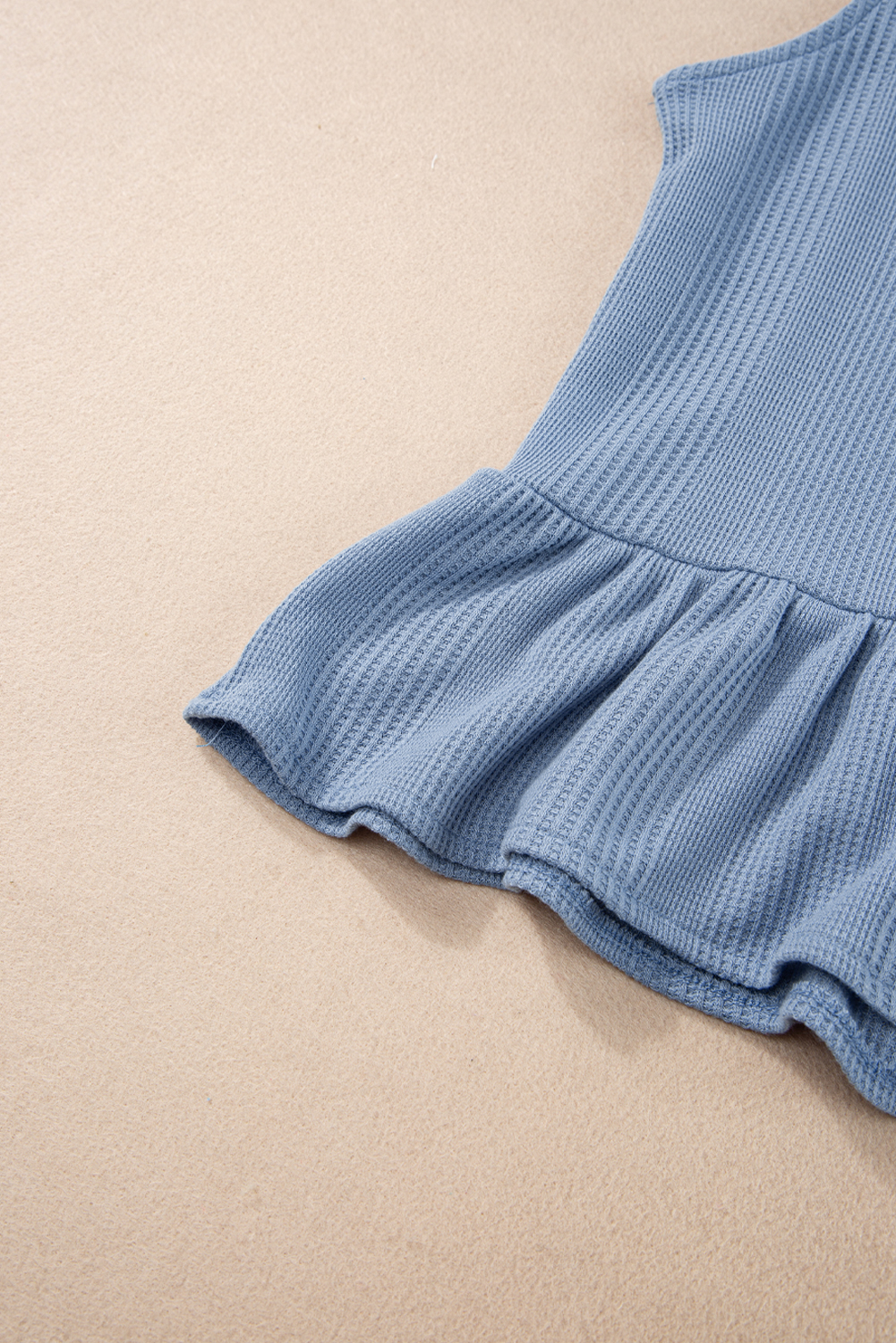 Stylish and Comfortable Two-Piece Set: Beau Blue Ruffled Hem Tank Top with Wide-Leg Pants - Detail View 18 Stylish and Comfortable Two-Piece Set: Beau Blue Ruffled Hem Tank Top with Wide-Leg Pants - Detail View 18