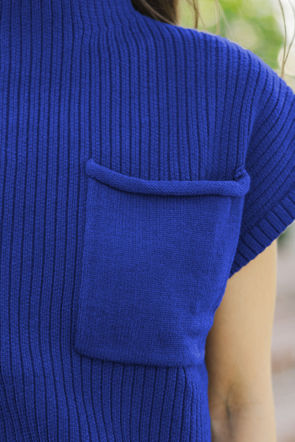 Comfortable High Neck Sweater for Daily Wear - Dark Blue with Pocket Detail - Detail View 7 Comfortable High Neck Sweater for Daily Wear - Dark Blue with Pocket Detail - Detail View 7