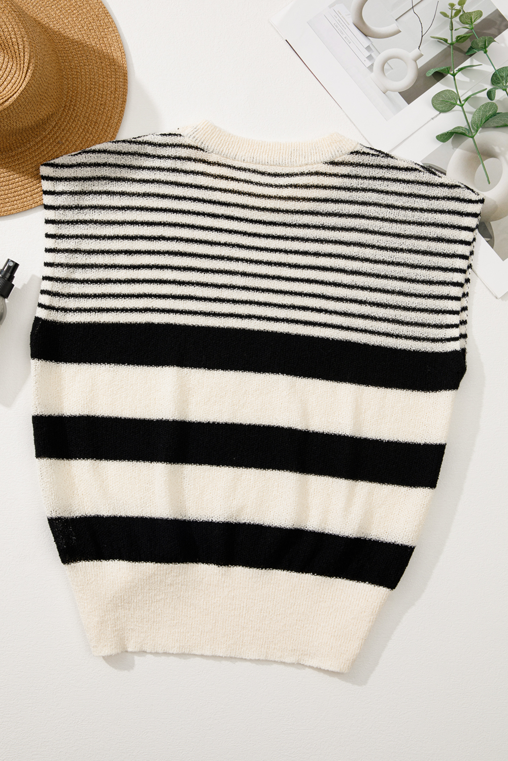 Stylish and Comfortable Black White Striped Sweater Vest for Daily Wear - Detail View 7 Stylish and Comfortable Black White Striped Sweater Vest for Daily Wear - Detail View 7