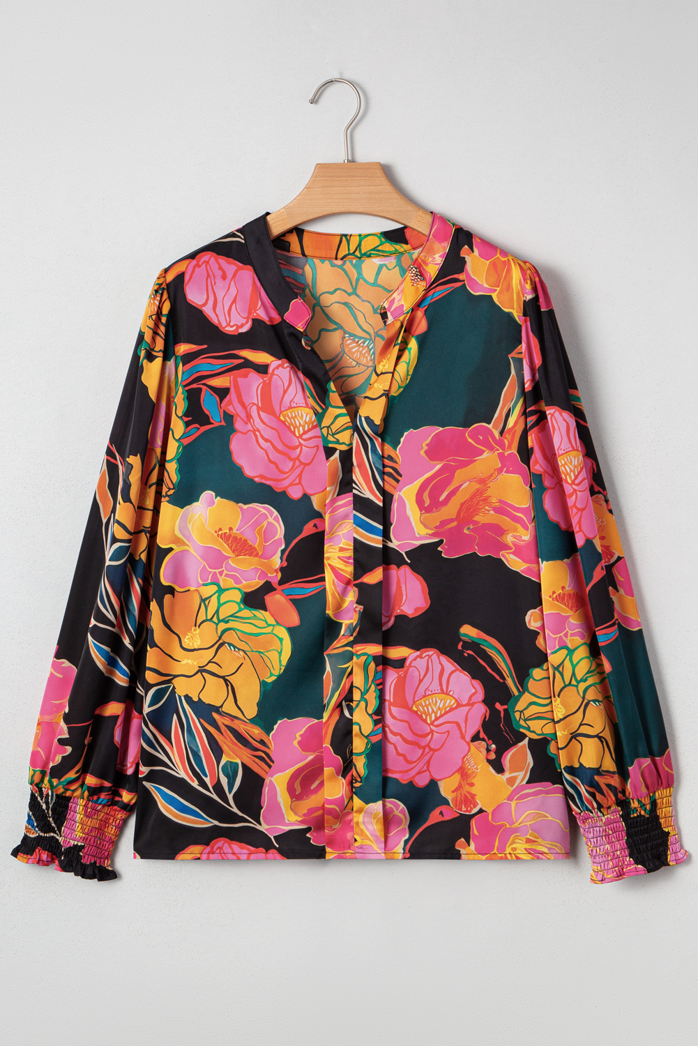 Chic Shift Silhouette V Neck Blouse with Decorative Puff Sleeves - Detail View 3 Chic Shift Silhouette V Neck Blouse with Decorative Puff Sleeves - Detail View 3