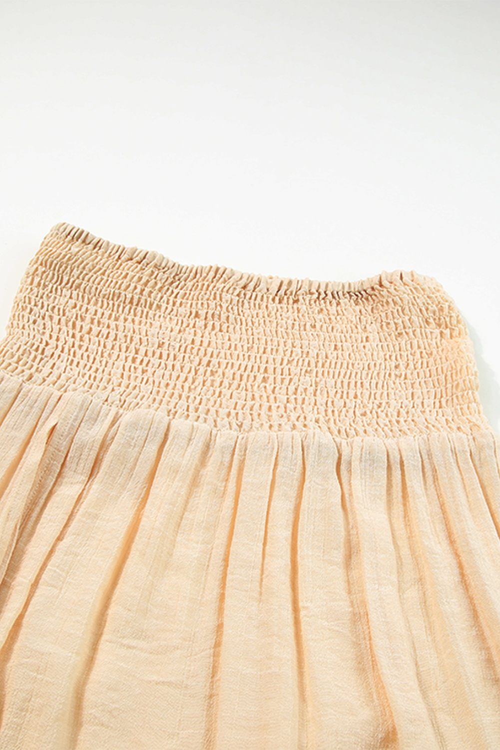 Women's Beige Shirred High Waist Split Beach Skirt – Effortless Summer Style - Detail View 13 Women's Beige Shirred High Waist Split Beach Skirt – Effortless Summer Style - Detail View 13