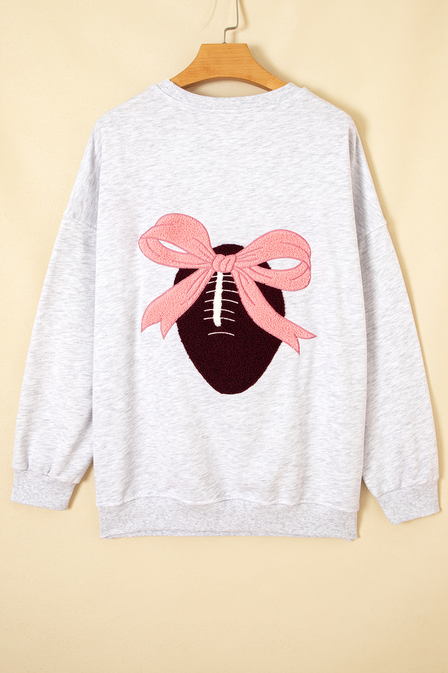 Women's Football Sweatshirt, Light Grey Embroidered Bow Top - Detail View 7 Women's Football Sweatshirt, Light Grey Embroidered Bow Top - Detail View 7