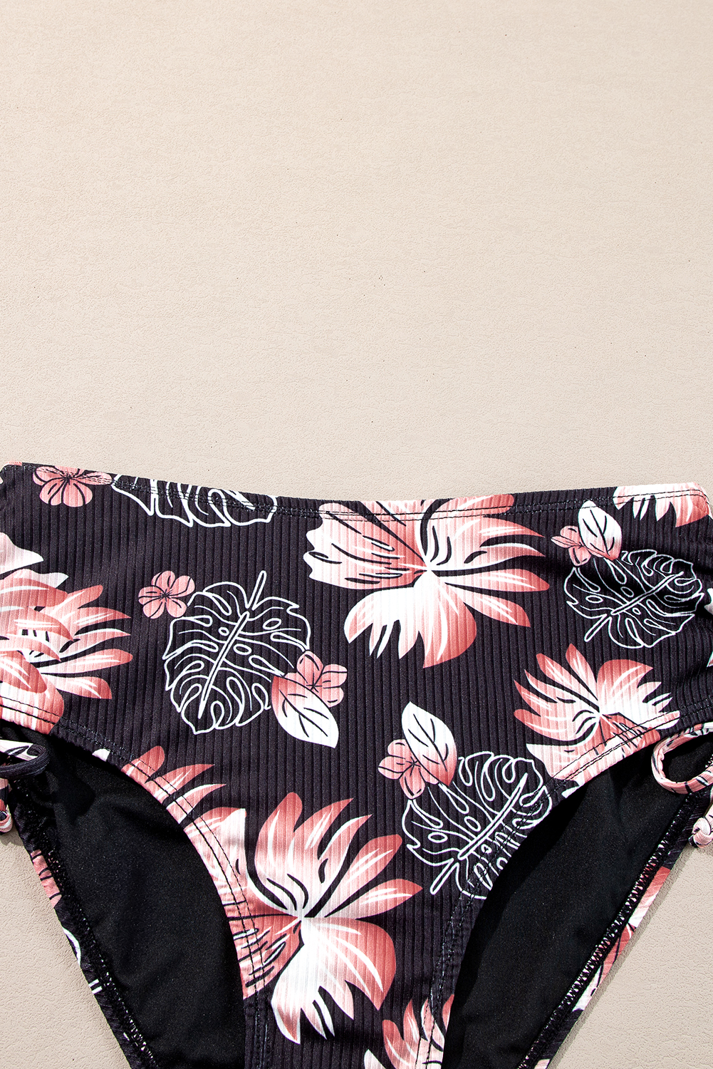 Women's Black Ribbed Knit High Waist 2-Piece Bikini Swimsuit – Stylish Beach Essential - Detail View 13 Women's Black Ribbed Knit High Waist 2-Piece Bikini Swimsuit – Stylish Beach Essential - Detail View 13