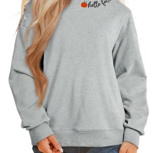 Women's Hello Fall Sweatshirt, Embroidered Pumpkin Mock Neck - Main View