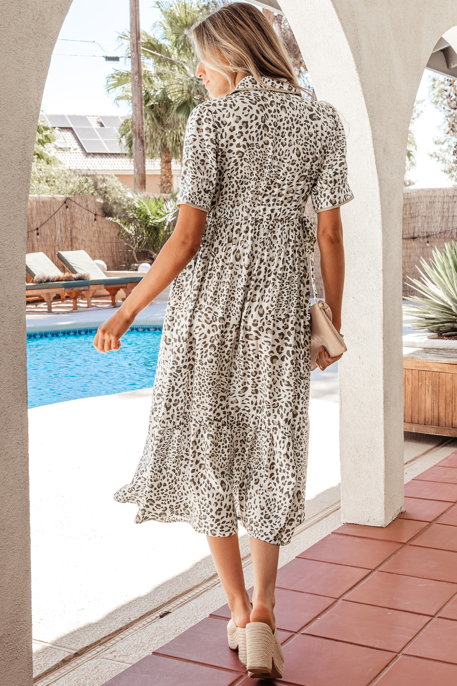 Casual Leopard Midi Dress for Women – Contrast Trim Button Down Shift Silhouette for Daily Summer Style - Detail View 2 Casual Leopard Midi Dress for Women – Contrast Trim Button Down Shift Silhouette for Daily Summer Style - Detail View 2