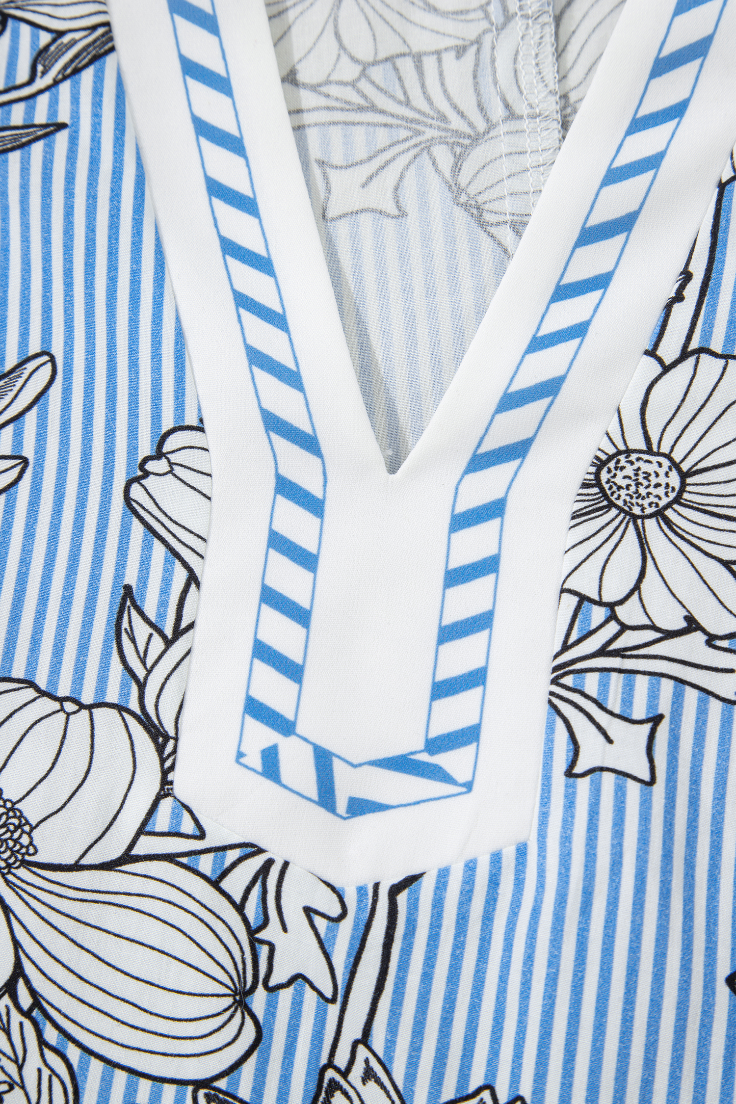Floral Striped Printed Blouse for Women – V Neck Short Sleeve Top in Sky Blue for Daily Wear - Detail View 8 Floral Striped Printed Blouse for Women – V Neck Short Sleeve Top in Sky Blue for Daily Wear - Detail View 8