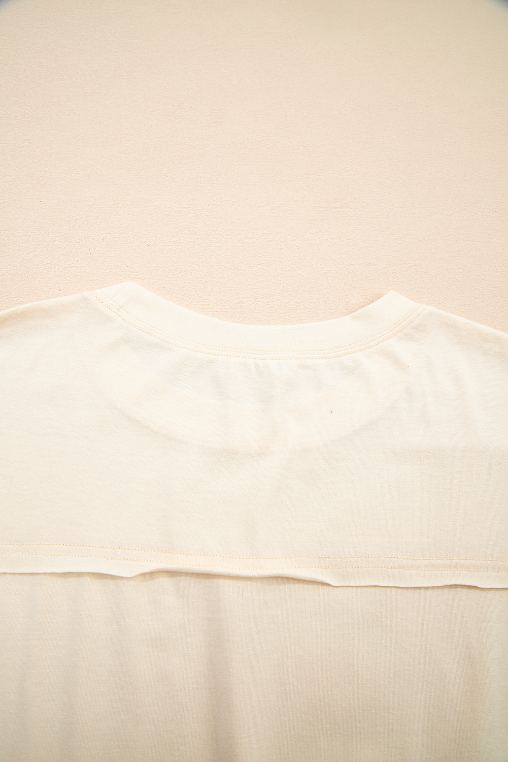 Women's Tee, Apricot Color, Floral Patch, Exposed Stitching, Casual Wear, Loose Fit, Summer Fashion, Daily Wear, Stylish Top, Versatile T-Shirt, Round Neck, Shift Silhouette, Tops & Tees - Detail View 8 Women's Tee, Apricot Color, Floral Patch, Exposed Stitching, Casual Wear, Loose Fit, Summer Fashion, Daily Wear, Stylish Top, Versatile T-Shirt, Round Neck, Shift Silhouette, Tops & Tees - Detail View 8