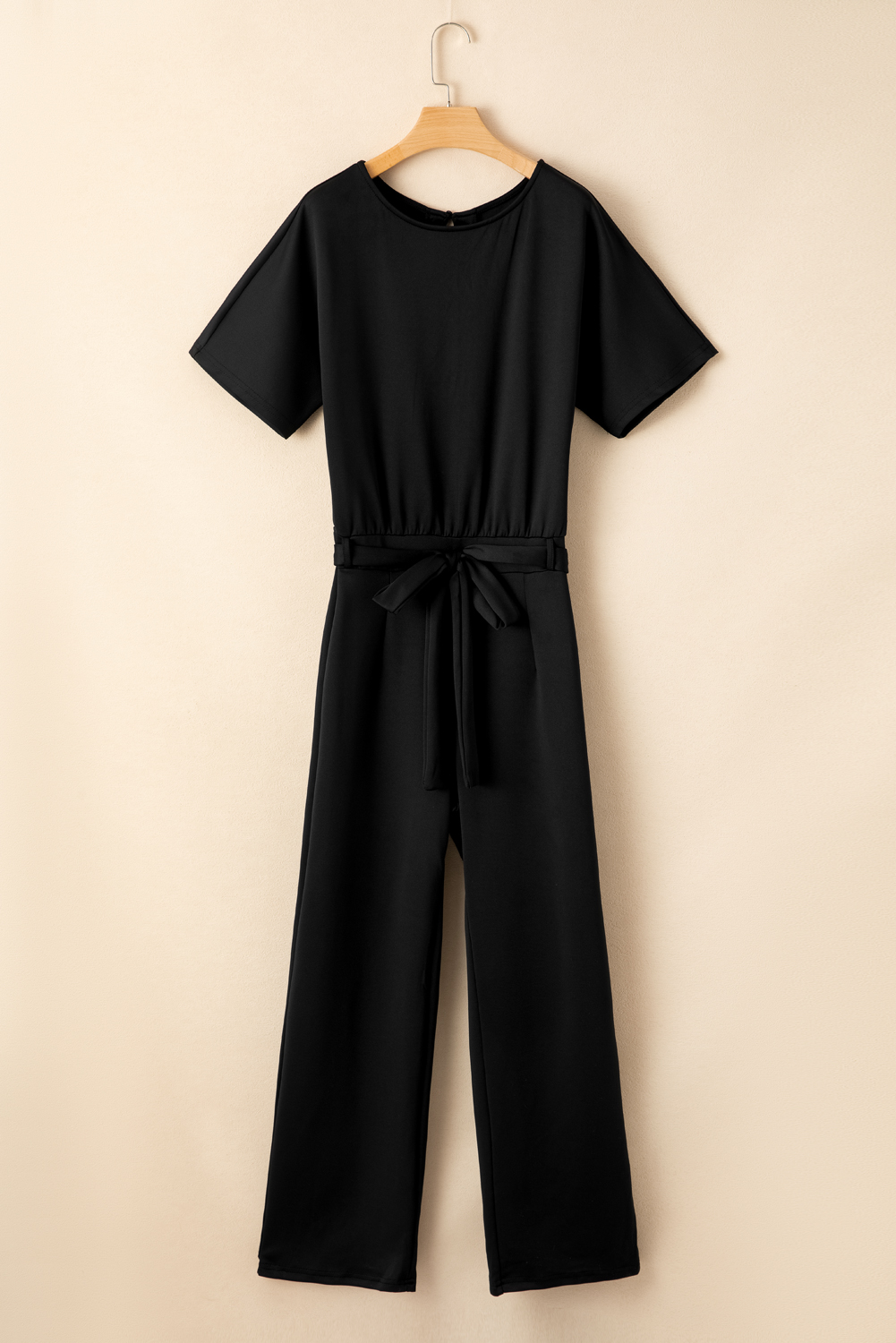 Stylish Black Sheath Jumpsuit with Short Sleeves and High Waist Design - Detail View 2 Stylish Black Sheath Jumpsuit with Short Sleeves and High Waist Design - Detail View 2