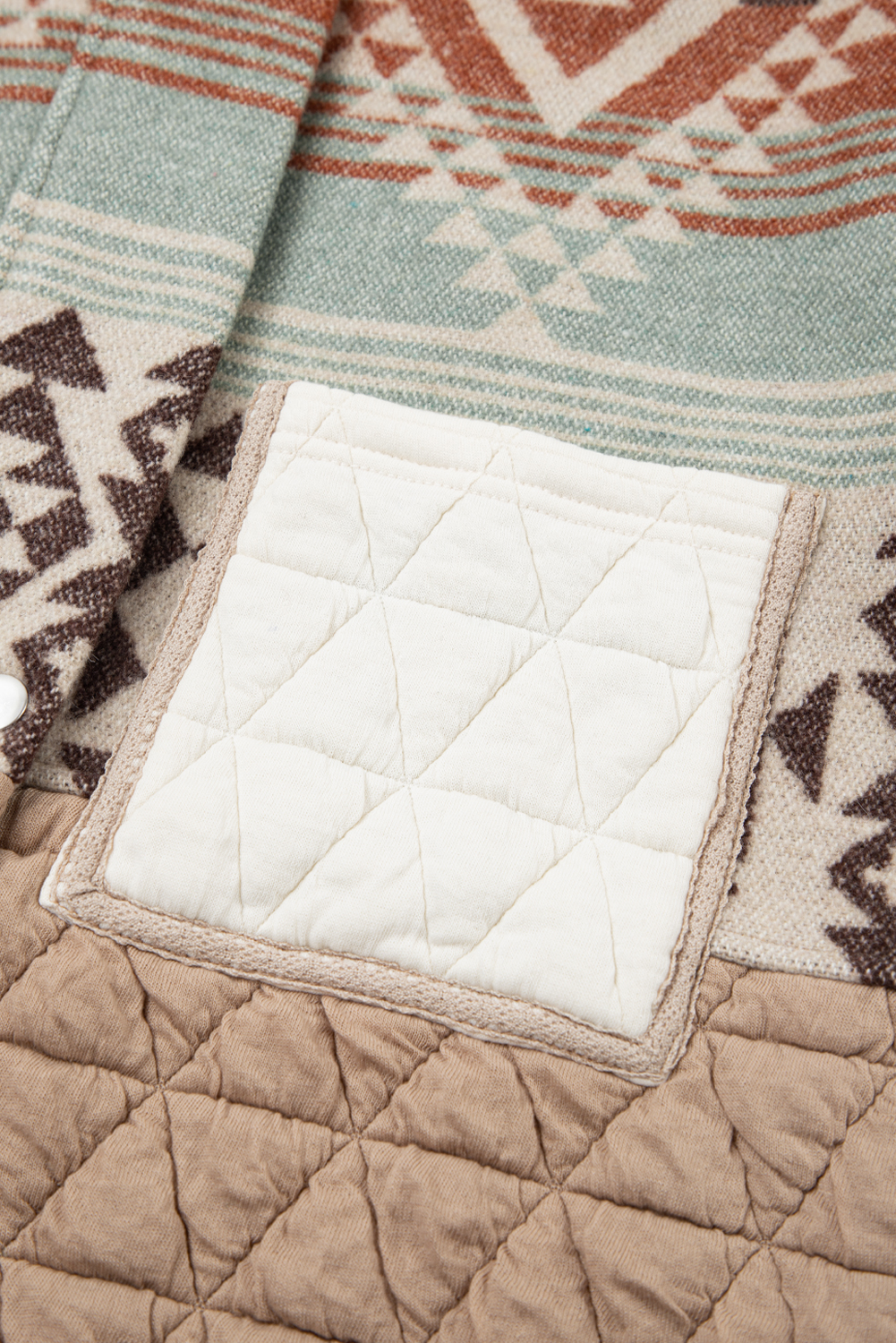 Women's Jacket, Light French Beige, Aztec Print, Quilted, Patchwork, Western Style, Daily Wear, Long Sleeve, Stand Neck, Cozy Fall Fashion, Geometric Pattern, Comfortable Outerwear - Detail View 12 Women's Jacket, Light French Beige, Aztec Print, Quilted, Patchwork, Western Style, Daily Wear, Long Sleeve, Stand Neck, Cozy Fall Fashion, Geometric Pattern, Comfortable Outerwear - Detail View 12