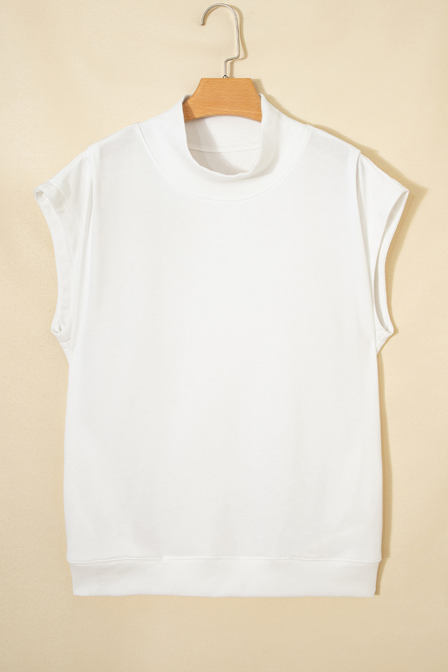 Women's Comfortable White Mock Neck Top – Cap Sleeve, Loose Fit Polyester Cotton Blend, Ideal for Daily Summer Style - Detail View 6 Women's Comfortable White Mock Neck Top – Cap Sleeve, Loose Fit Polyester Cotton Blend, Ideal for Daily Summer Style - Detail View 6