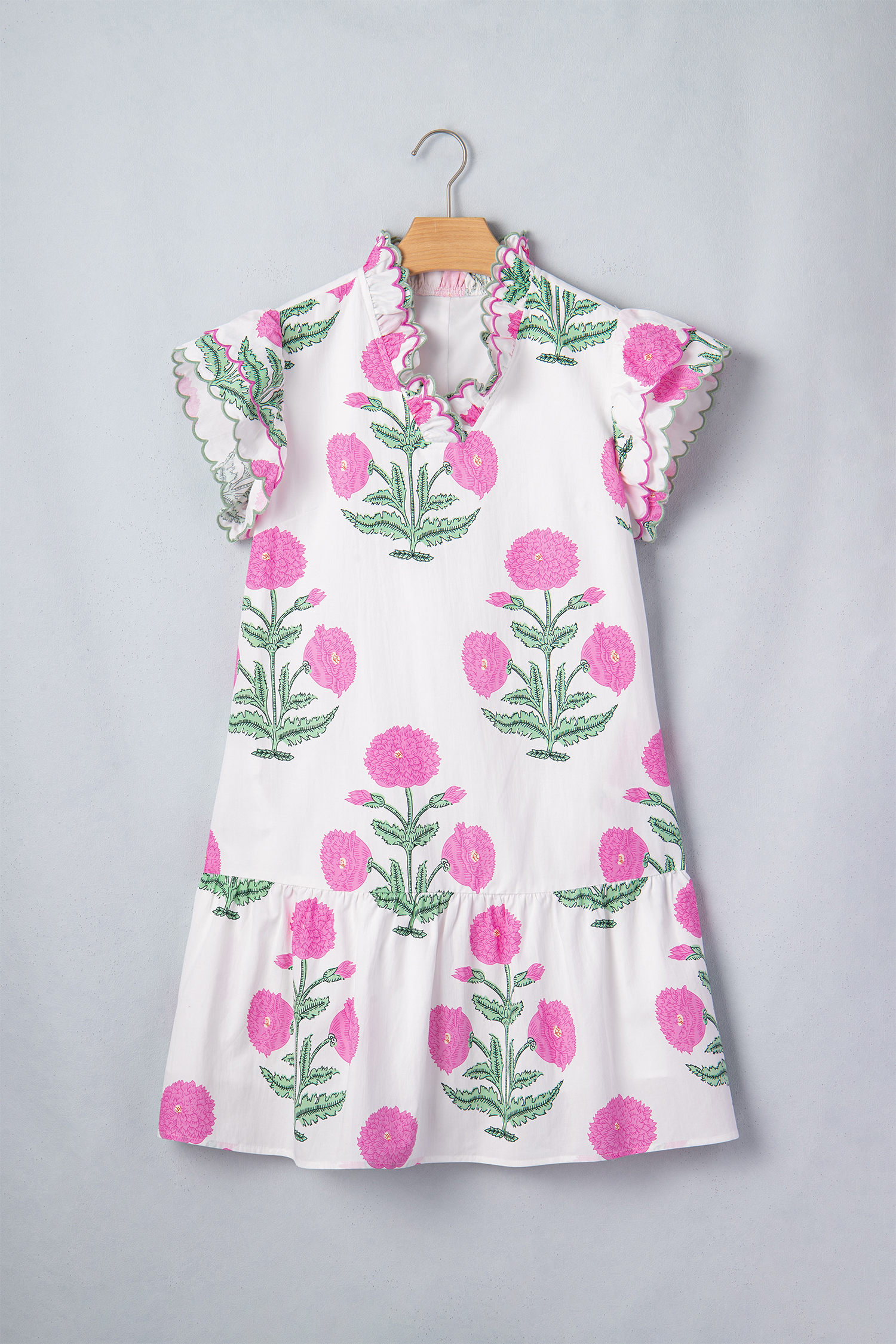 Southern Belle Floral Shift Dress – Short Sleeve Mini Dress with Scalloped Embroidery for Summer Days - Detail View 2 Southern Belle Floral Shift Dress – Short Sleeve Mini Dress with Scalloped Embroidery for Summer Days - Detail View 2