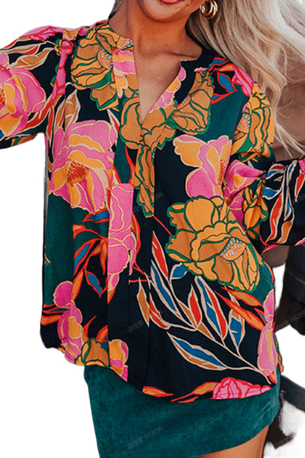 Stylish Long Sleeve Black Floral Blouse - Perfect for Fall & Autumn - Detail View 2 Stylish Long Sleeve Black Floral Blouse - Perfect for Fall & Autumn - Detail View 2