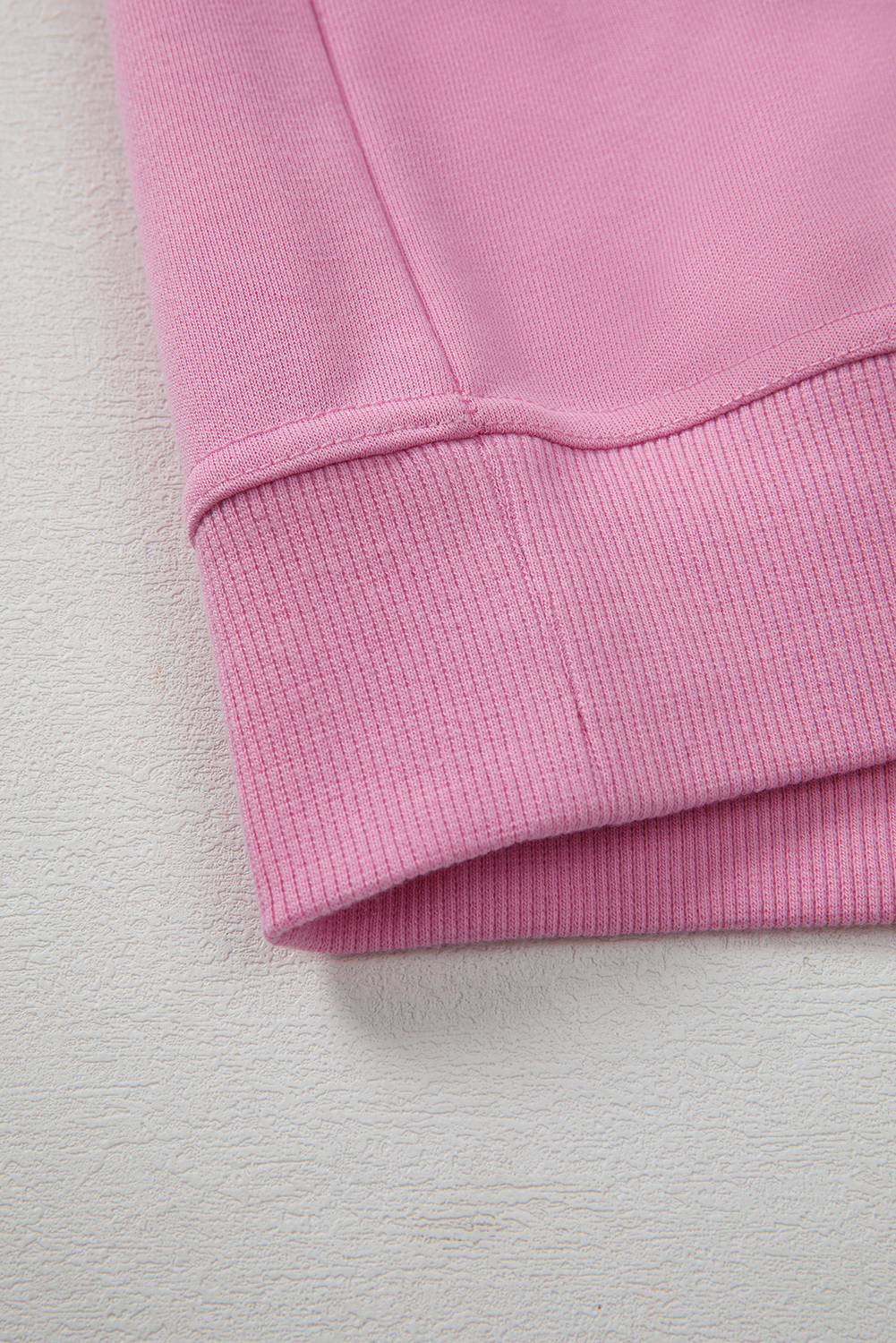 Casual Bright Pink Pullover Sweatshirt with Lace Trim and Ribbed Details - Detail View 10 Casual Bright Pink Pullover Sweatshirt with Lace Trim and Ribbed Details - Detail View 10