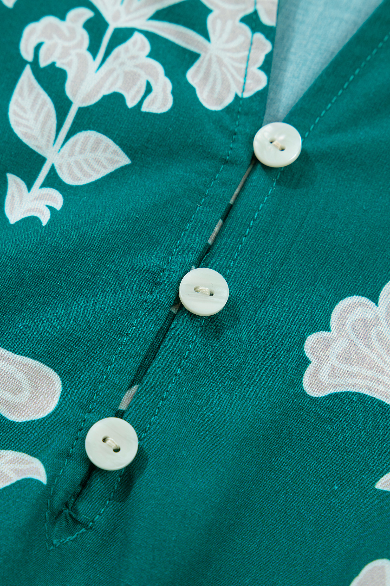 Comfortable Green Floral Women's Shift Mini Dress – V-Neck Puff Short Sleeve, Cotton Blend for Daily Summer Style - Detail View 8 Comfortable Green Floral Women's Shift Mini Dress – V-Neck Puff Short Sleeve, Cotton Blend for Daily Summer Style - Detail View 8