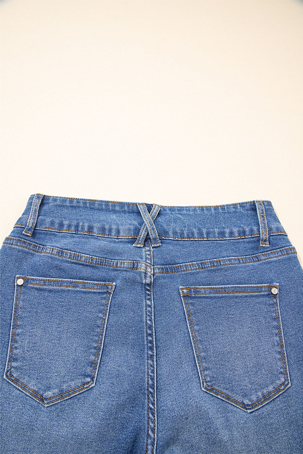 Women's Sky Blue Straight Leg Jeans – High Waist Double Button Design for Daily Wear - Detail View 14 Women's Sky Blue Straight Leg Jeans – High Waist Double Button Design for Daily Wear - Detail View 14
