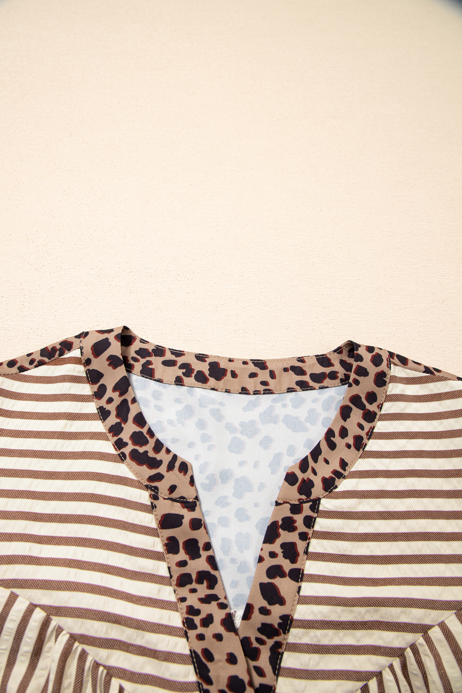 Chic Khaki Stripe Dress with Leopard Accents – Perfect for Daily Wear & Summer Outings - Detail View 11 Chic Khaki Stripe Dress with Leopard Accents – Perfect for Daily Wear & Summer Outings - Detail View 11