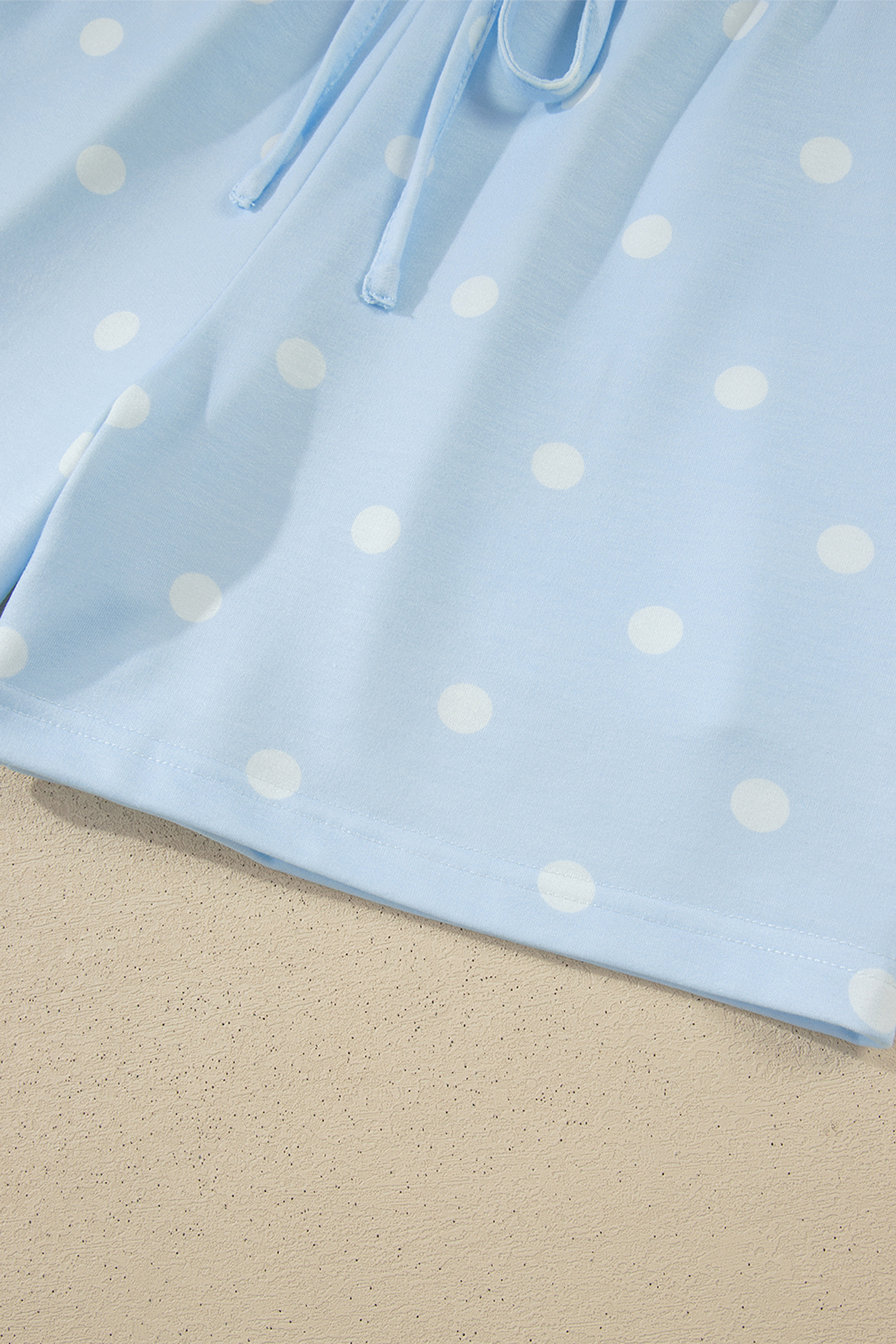 Women's Sky Blue Polka Dot Set – Loose Fit Round Neck Tee and Drawstring Shorts, Stylish Gift for Her - Detail View 9 Women's Sky Blue Polka Dot Set – Loose Fit Round Neck Tee and Drawstring Shorts, Stylish Gift for Her - Detail View 9