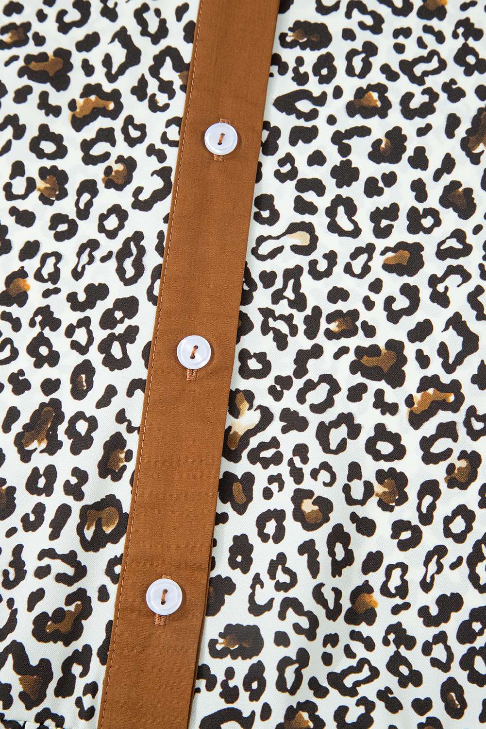 Plus Size Women's Button-Front Leopard Patchwork Mini Dress in Khaki – Casual A-Line Style for Fall Outings - Detail View 11 Plus Size Women's Button-Front Leopard Patchwork Mini Dress in Khaki – Casual A-Line Style for Fall Outings - Detail View 11
