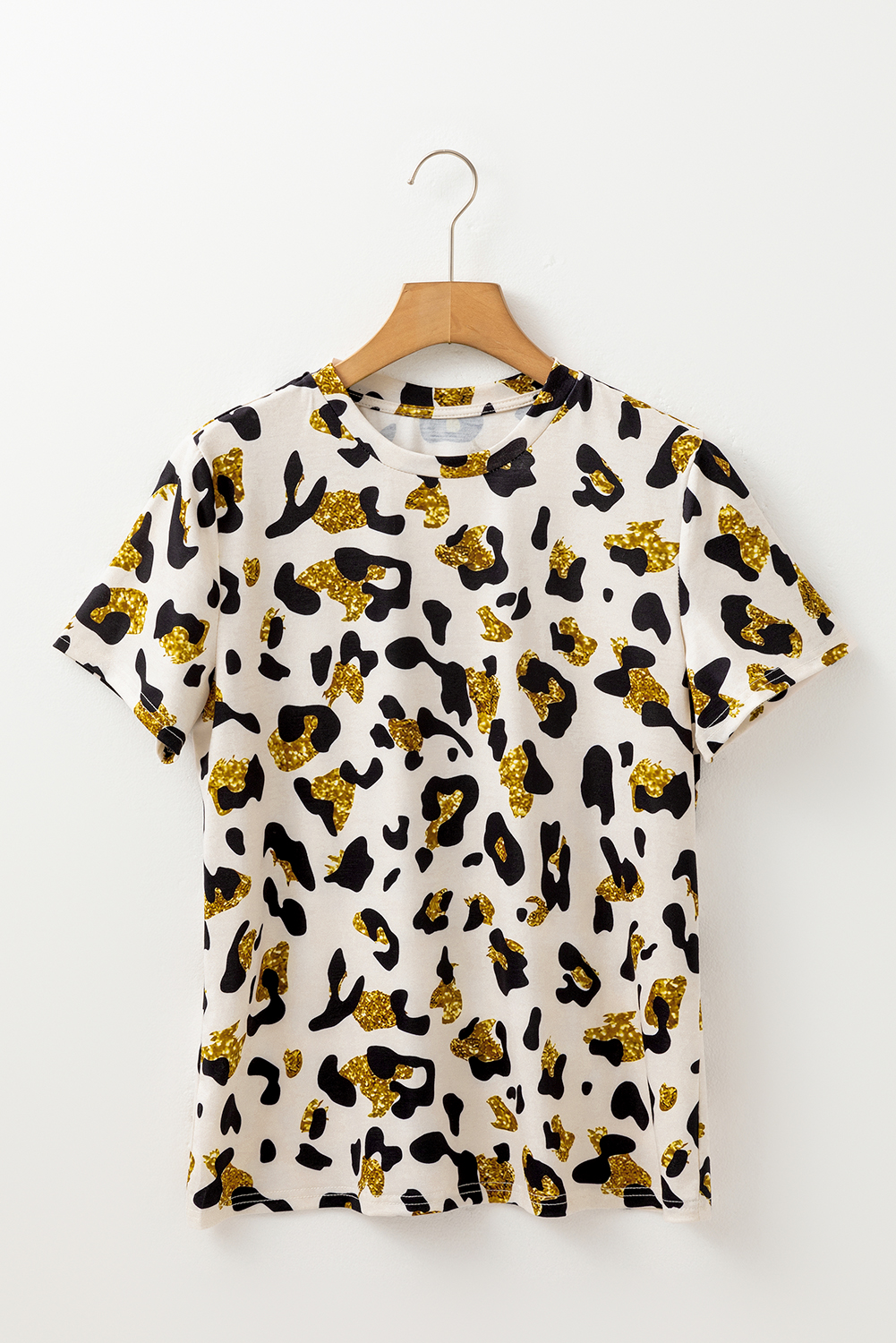 Women's T-Shirt, Apricot Color, Leopard Print, Round Neck, Casual Style, Short Sleeve, Regular Fit, Summer Wear, Everyday Fashion, Easy to Wear, Comfortable Silhouette, Tops, Tops & Tees - Detail View 8 Women's T-Shirt, Apricot Color, Leopard Print, Round Neck, Casual Style, Short Sleeve, Regular Fit, Summer Wear, Everyday Fashion, Easy to Wear, Comfortable Silhouette, Tops, Tops & Tees - Detail View 8
