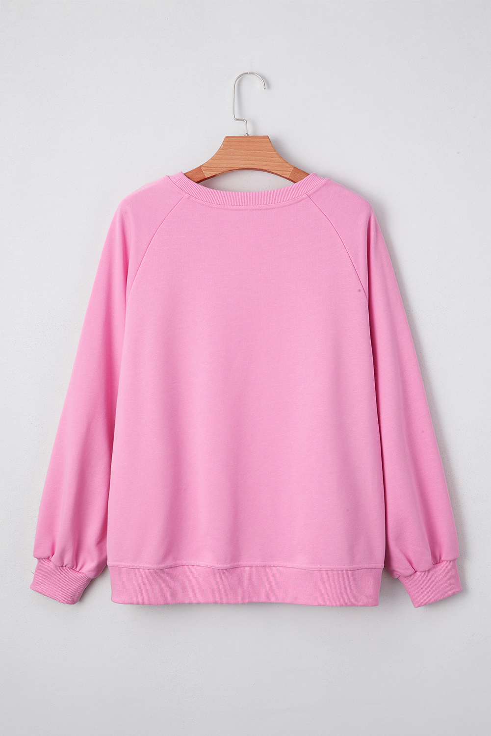 Casual Bright Pink Pullover Sweatshirt with Lace Trim and Ribbed Details - Detail View 6 Casual Bright Pink Pullover Sweatshirt with Lace Trim and Ribbed Details - Detail View 6