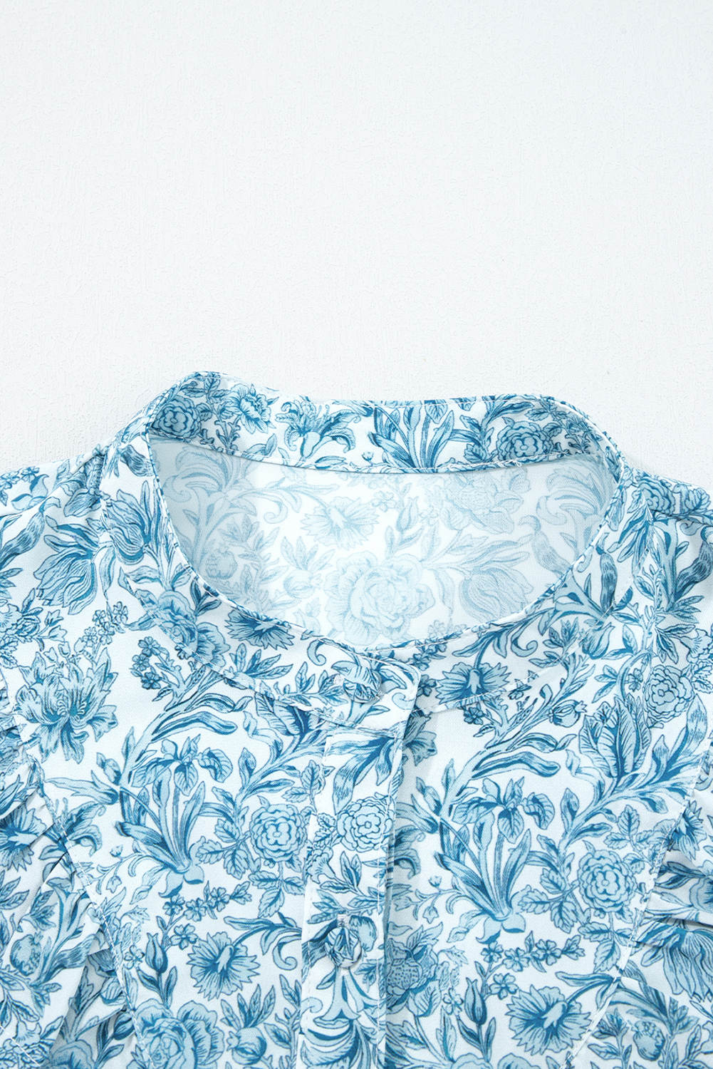 Sky Blue All Over Floral Puff Sleeve Shirt for Women - Elegant Daily Wear - Detail View 9 Sky Blue All Over Floral Puff Sleeve Shirt for Women - Elegant Daily Wear - Detail View 9