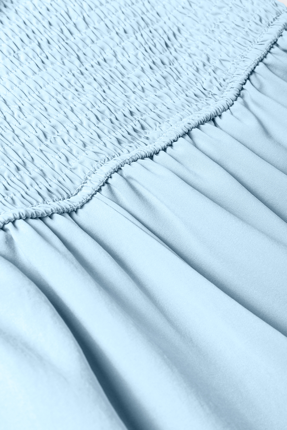 Women's Ruched Bust Maxi Dress, Sky Blue Off Shoulder Sun Dress - Detail View 11 Women's Ruched Bust Maxi Dress, Sky Blue Off Shoulder Sun Dress - Detail View 11