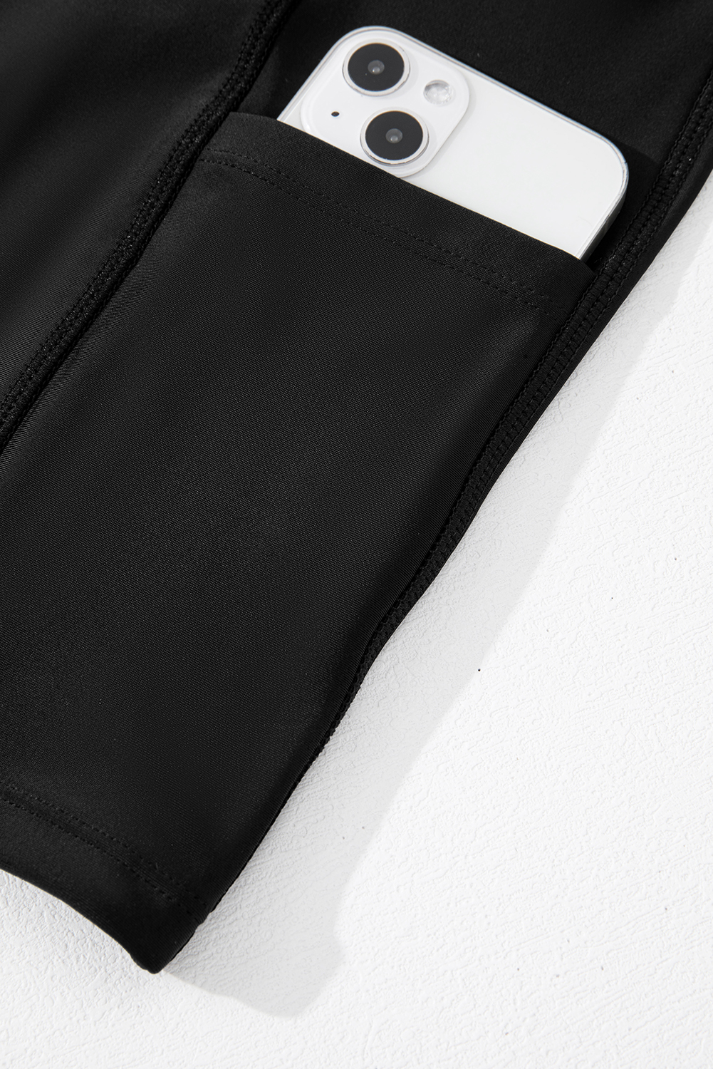 Active High Waist Swim Skort with Pockets - Sleek Black Design - Detail View 14 Active High Waist Swim Skort with Pockets - Sleek Black Design - Detail View 14