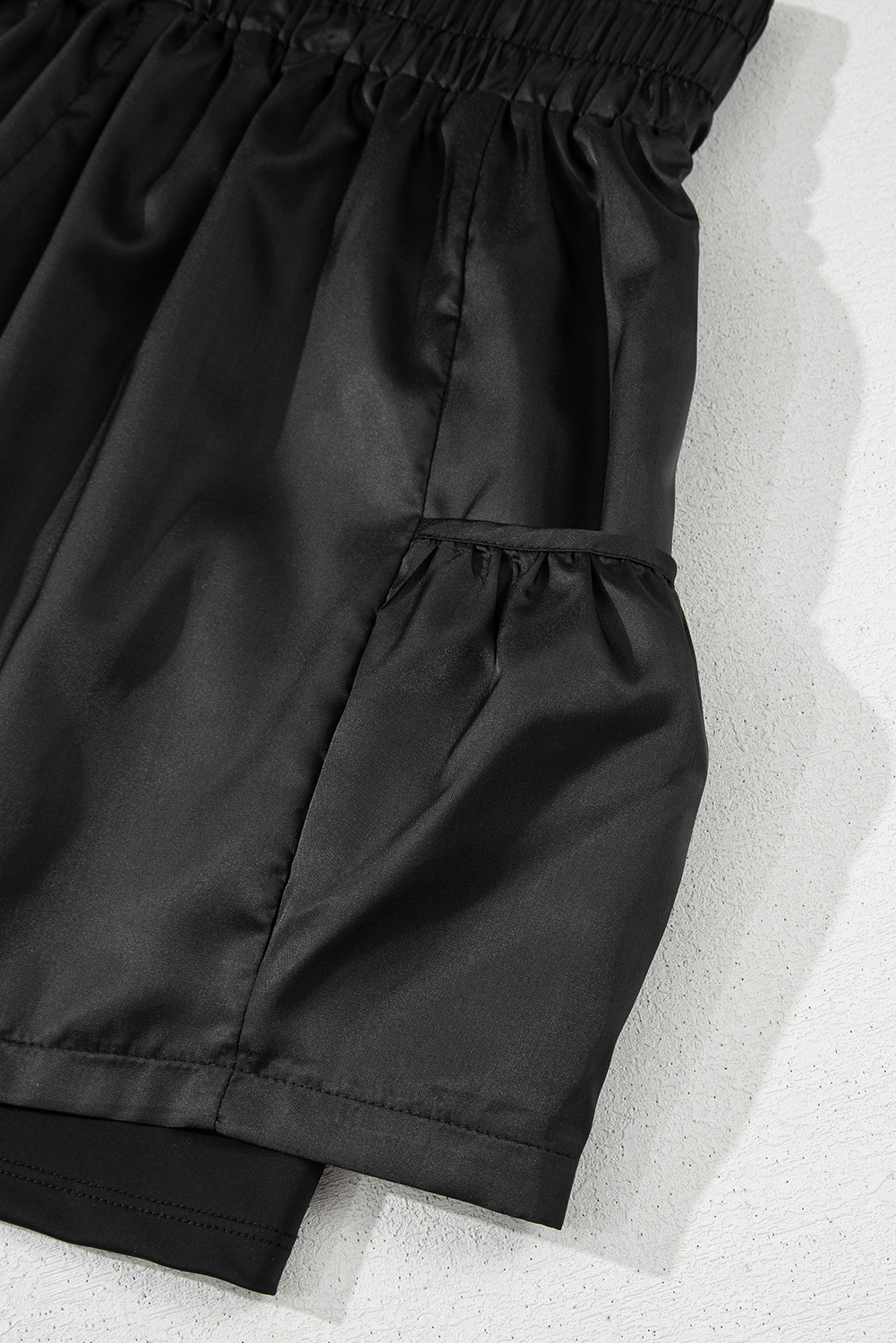 Women's Shorts, Black Casual Shorts, High Waist, Elastic Waistband, Pocketed, Summer Fashion, Comfortable Fit, Daily Wear, Solid Color, Versatile Style, Easy to Wear, Casual Bottoms - Detail View 8 Women's Shorts, Black Casual Shorts, High Waist, Elastic Waistband, Pocketed, Summer Fashion, Comfortable Fit, Daily Wear, Solid Color, Versatile Style, Easy to Wear, Casual Bottoms - Detail View 8