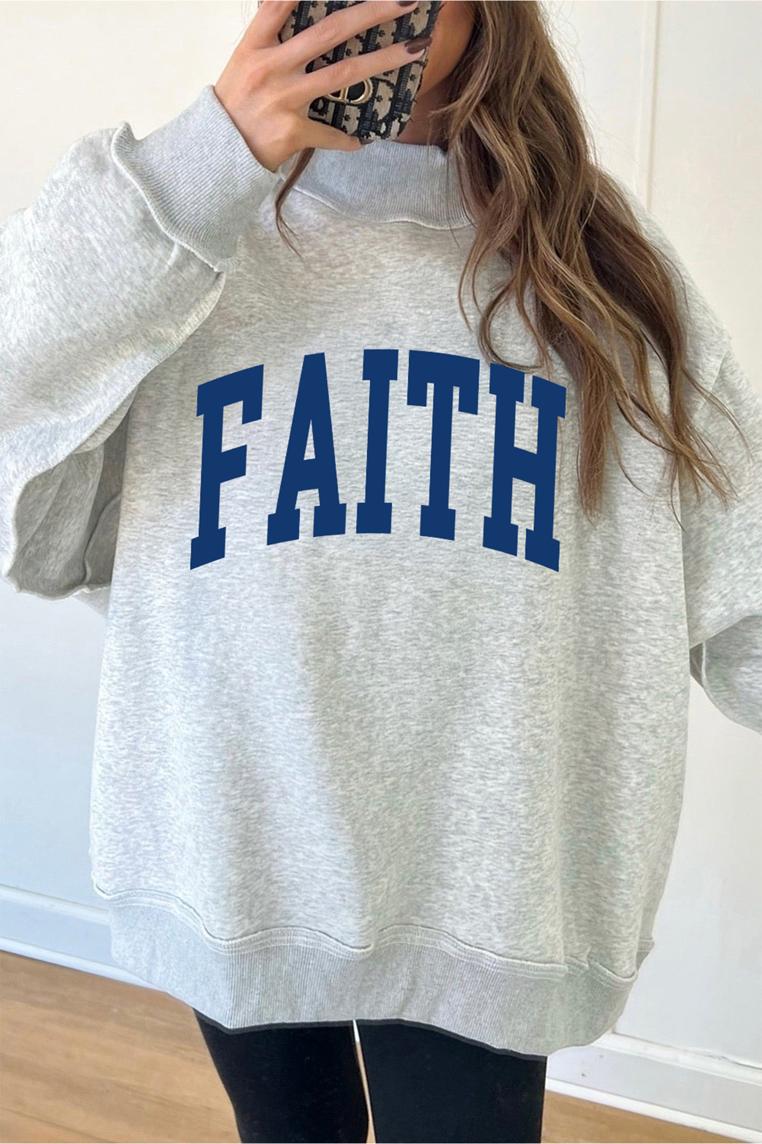 Casual High Neck Pullover, Light Grey Long Sleeve Sweatshirt - Detail View 2 Casual High Neck Pullover, Light Grey Long Sleeve Sweatshirt - Detail View 2