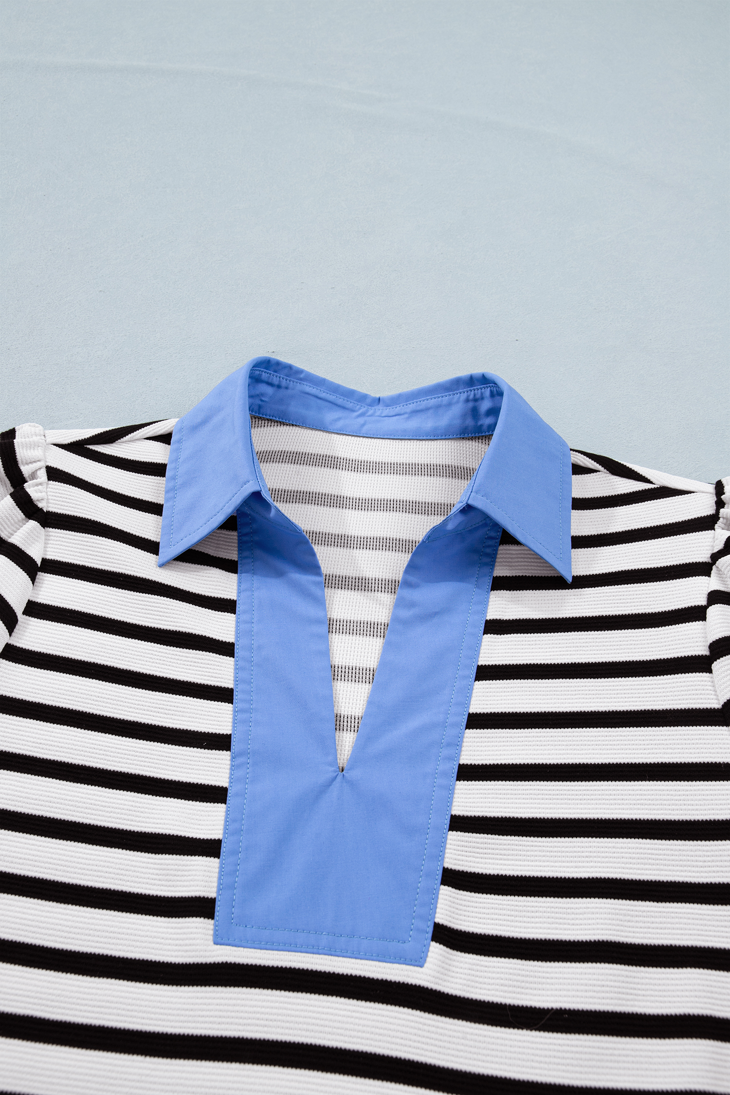 Women's Casual Striped Shift Top – Short Puff Sleeve Summer Blouse, Stylish Gift for Her - Detail View 6 Women's Casual Striped Shift Top – Short Puff Sleeve Summer Blouse, Stylish Gift for Her - Detail View 6