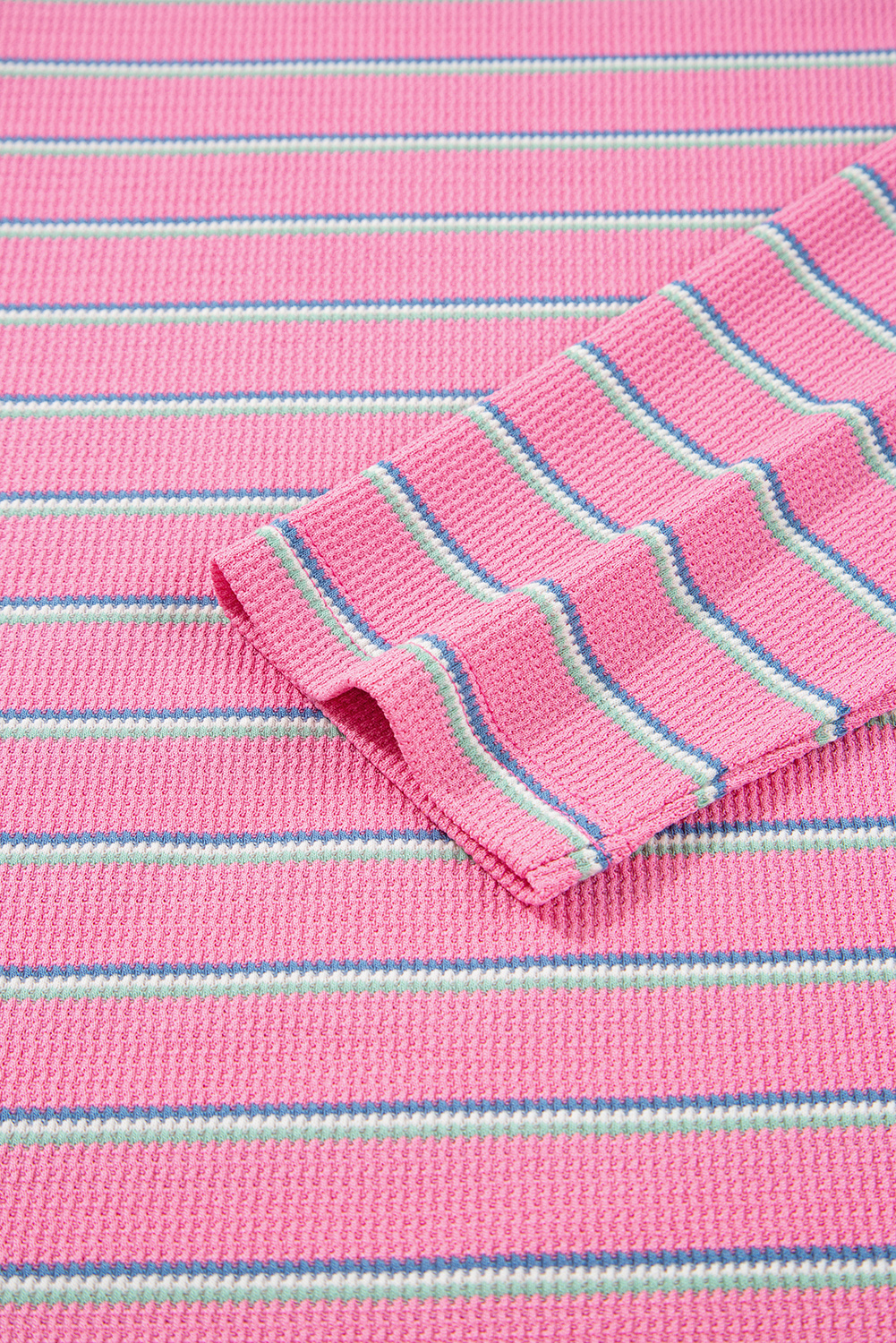 Women's Top, Rose Stripe, Textured Knit, Round Neck, Long Sleeve, Three Quarter Sleeve, Casual Style, Daily Wear, Fall Fashion, Comfortable, Pink Color, Striped Pattern, Versatile Tops - Detail View 8 Women's Top, Rose Stripe, Textured Knit, Round Neck, Long Sleeve, Three Quarter Sleeve, Casual Style, Daily Wear, Fall Fashion, Comfortable, Pink Color, Striped Pattern, Versatile Tops - Detail View 8