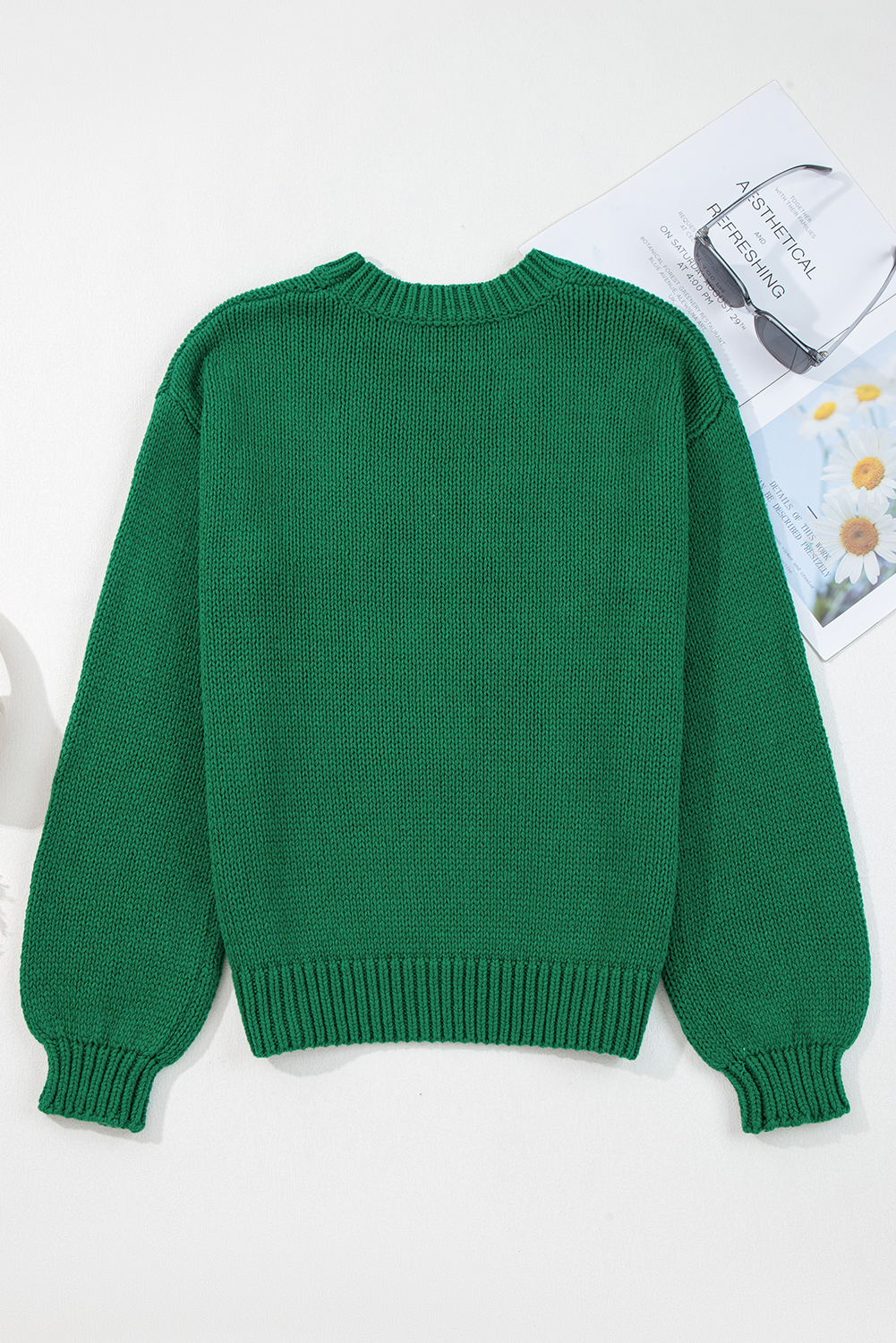 Festive Evergreen Plaid Bow Graphic Sweater – Ideal Holiday Wear for Women This Fall - Detail View 6 Festive Evergreen Plaid Bow Graphic Sweater – Ideal Holiday Wear for Women This Fall - Detail View 6