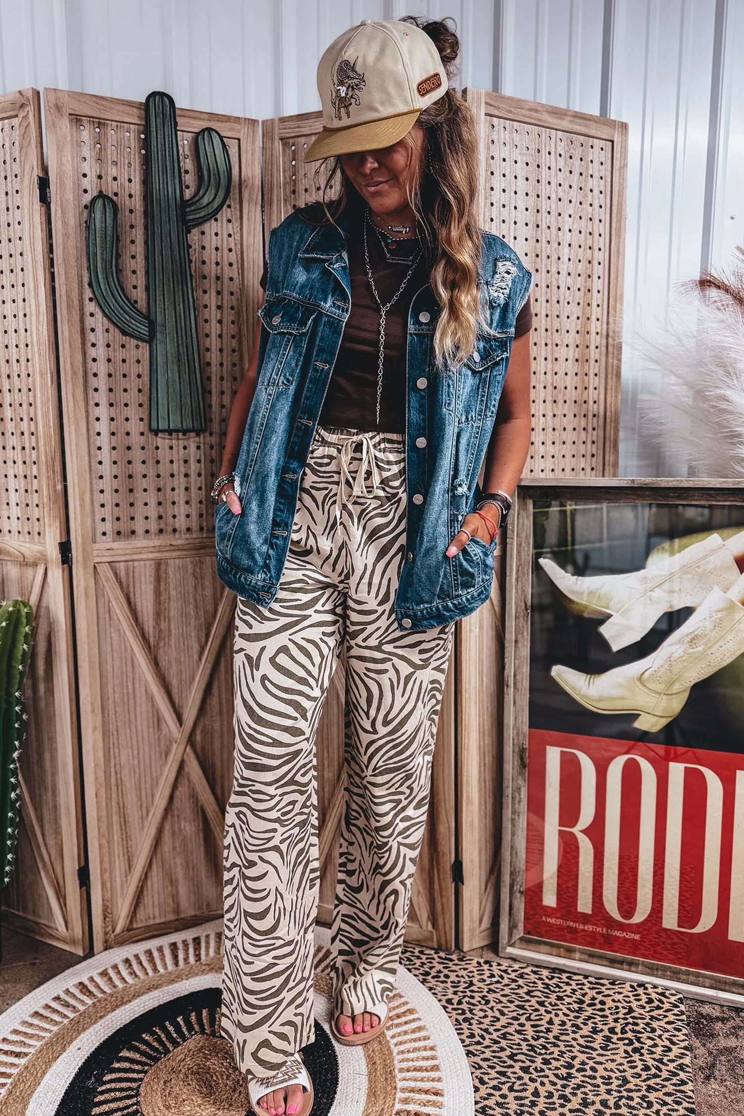 Women's Zebra Print Pants, Western Elastic Waist Casual - Detail View 7 Women's Zebra Print Pants, Western Elastic Waist Casual - Detail View 7