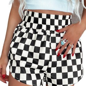 Women's Checkered High Waist Shorts – Casual Summer - Main View