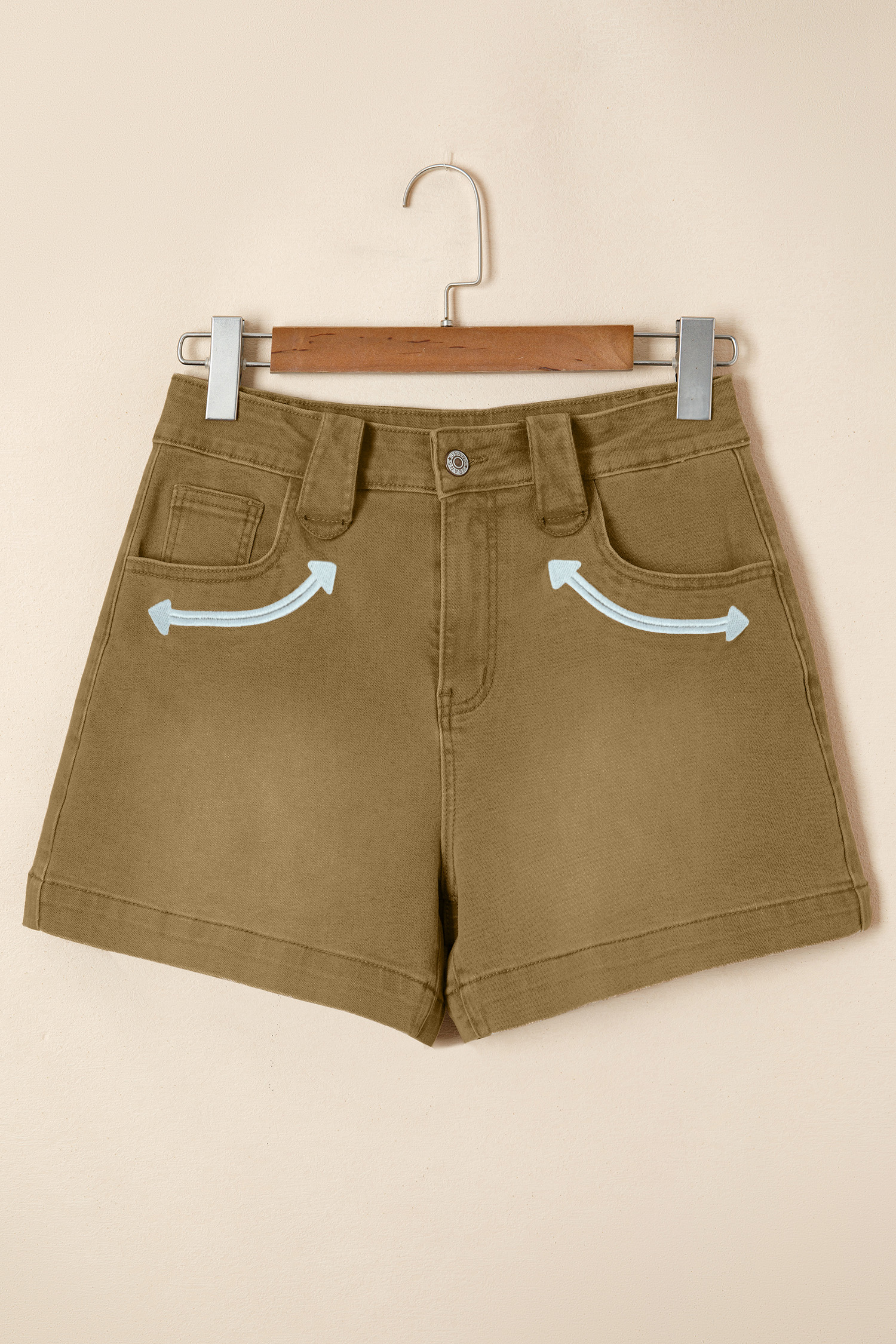 Women's Denim Shorts, Casual High Waist Khaki Daily - Detail View 7 Women's Denim Shorts, Casual High Waist Khaki Daily - Detail View 7