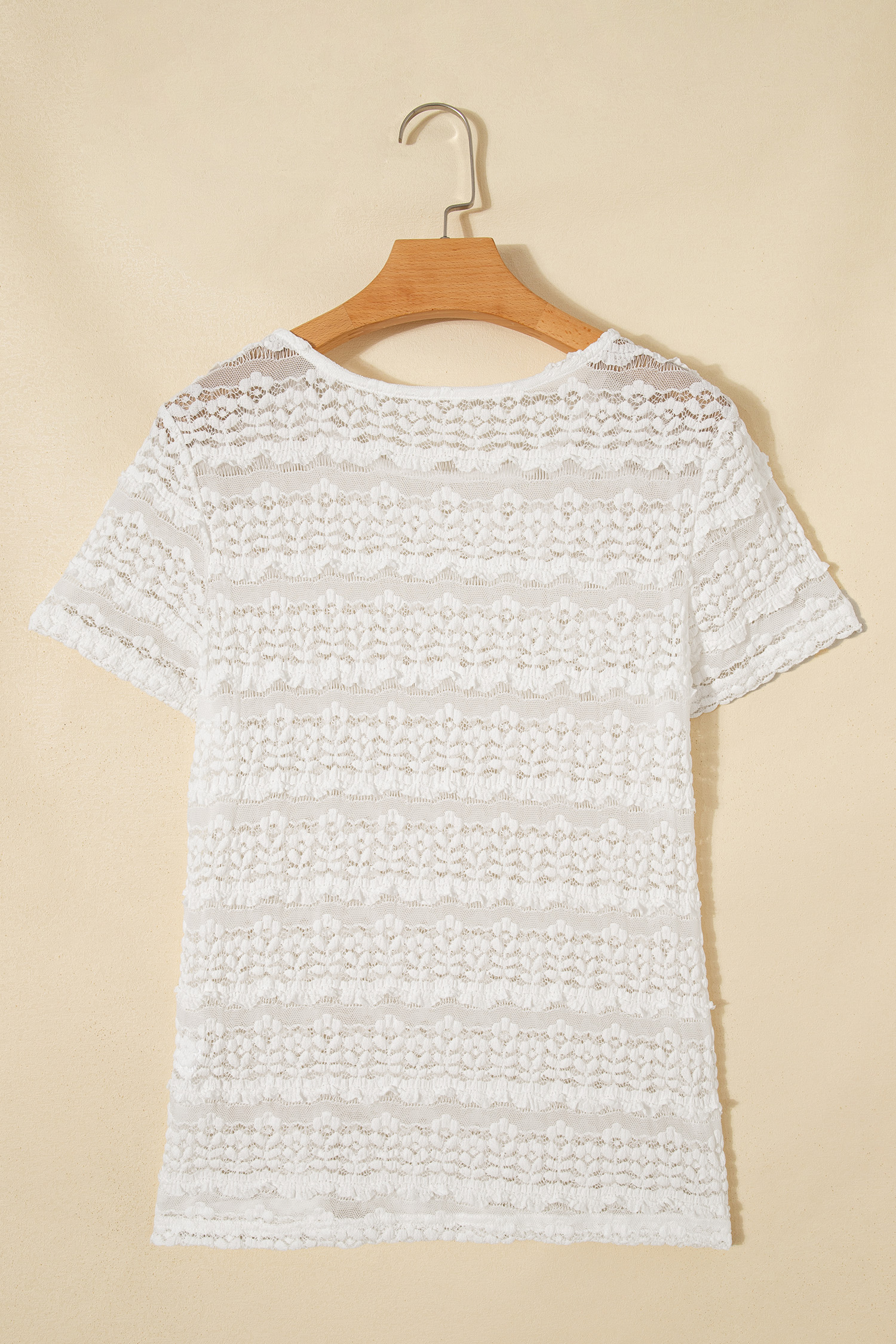 Comfortable White Sheer Lace Blouse for Adults – Short Sleeve Round Neck Top, Polyamide Cotton Blend Gift - Detail View 6 Comfortable White Sheer Lace Blouse for Adults – Short Sleeve Round Neck Top, Polyamide Cotton Blend Gift - Detail View 6