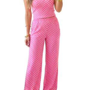 Women's Pink Polka Dot 2-Piece Set – Casual Summer Outfit - Main View