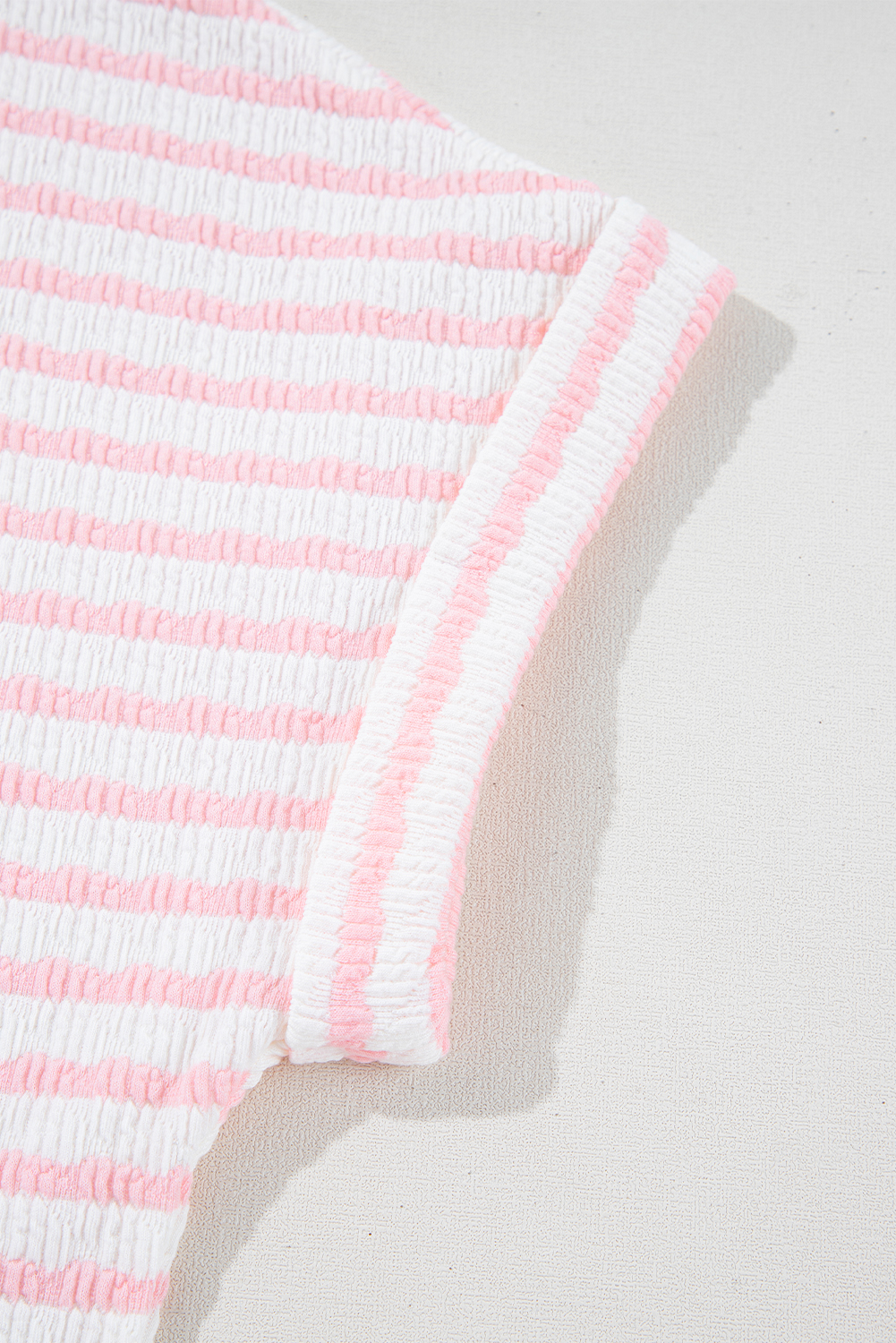 Comfortable Summer Outfit for Women - Knitted Stripe Top and Shorts Set with Pockets - Detail View 15 Comfortable Summer Outfit for Women - Knitted Stripe Top and Shorts Set with Pockets - Detail View 15