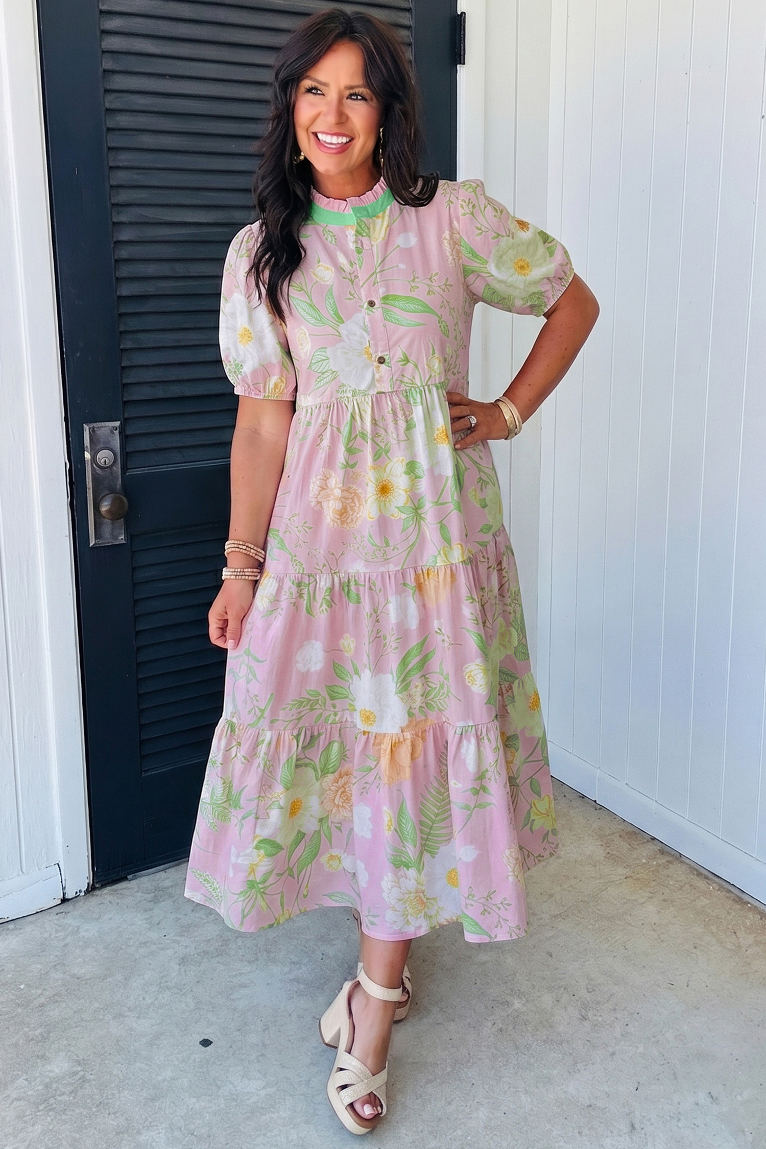 Boho Floral Print Dress for Women – 100% Cotton Tiered Maxi Dress with Pockets for Easter - Detail View 5 Boho Floral Print Dress for Women – 100% Cotton Tiered Maxi Dress with Pockets for Easter - Detail View 5