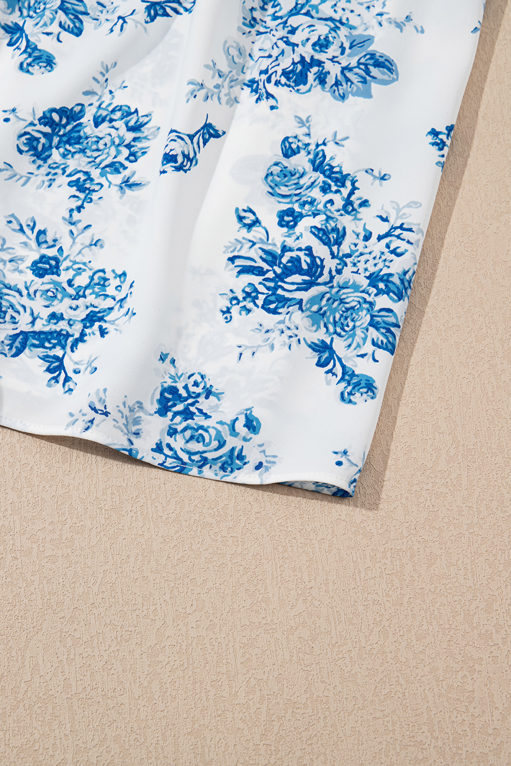 Elegant Sky Blue Floral Print Shirred Knot Shoulder Sleeveless Long Dress - Detail View 9 Elegant Sky Blue Floral Print Shirred Knot Shoulder Sleeveless Long Dress - Detail View 9