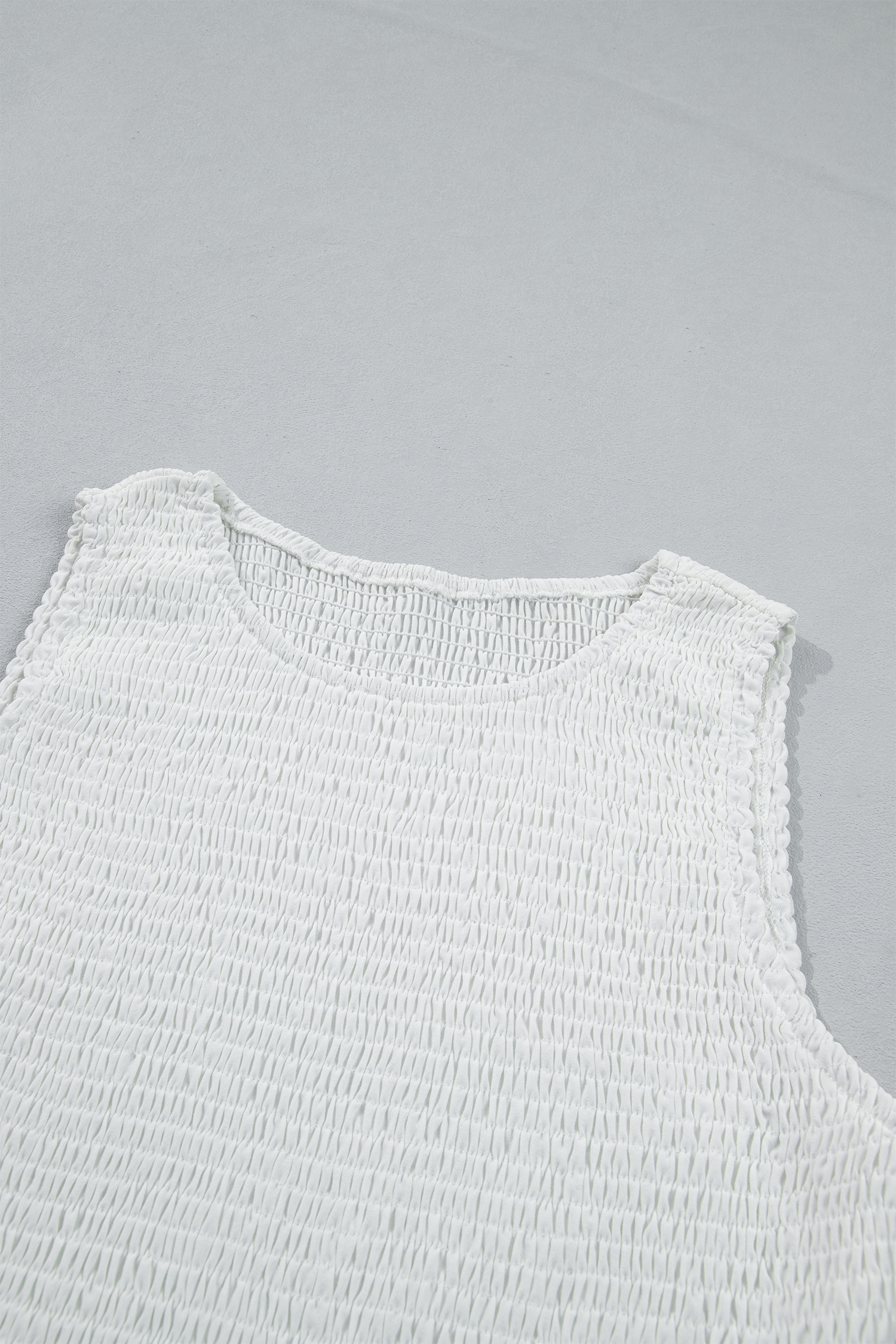 Women's White Smocked Lace Peplum Top – Sleeveless Boho Tank - Detail View 10 Women's White Smocked Lace Peplum Top – Sleeveless Boho Tank - Detail View 10