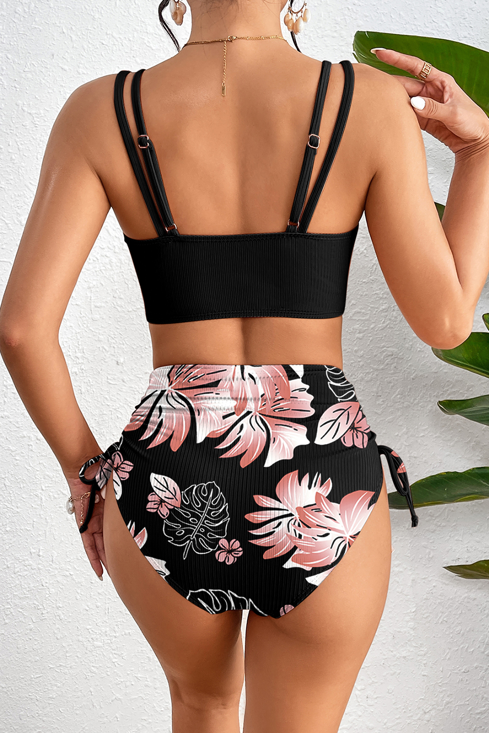 Chic Black Ribbed High Waist Bikini Set for Women – Perfect Summer Swimwear - Detail View 2 Chic Black Ribbed High Waist Bikini Set for Women – Perfect Summer Swimwear - Detail View 2