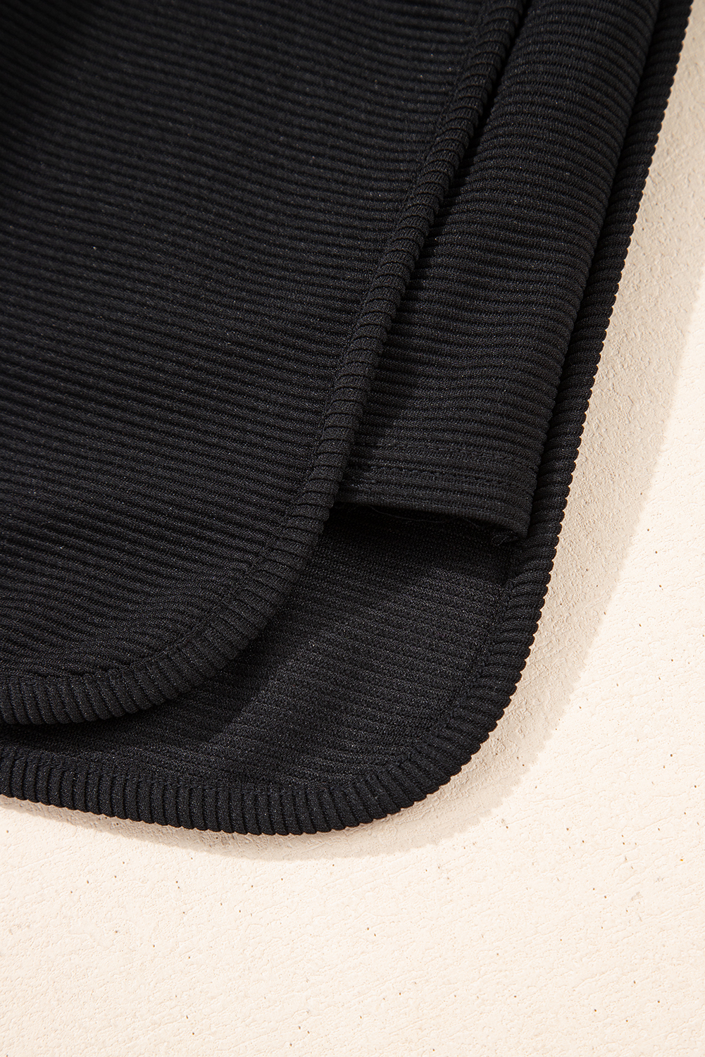 Casual Two-Piece Set: Black Textured Knit Top with Kangaroo Pocket & Shorts - Detail View 18 Casual Two-Piece Set: Black Textured Knit Top with Kangaroo Pocket & Shorts - Detail View 18