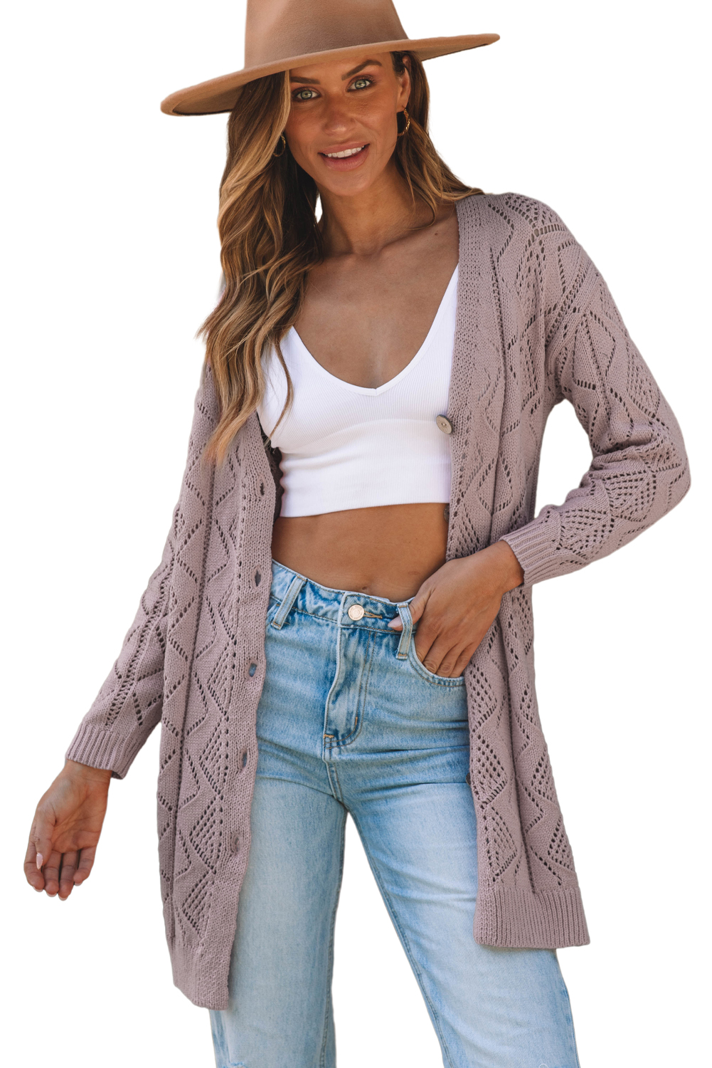 Chic Purple Hollow-out Openwork Knit Cardigan for Fall & Autumn - Detail View 13 Chic Purple Hollow-out Openwork Knit Cardigan for Fall & Autumn - Detail View 13