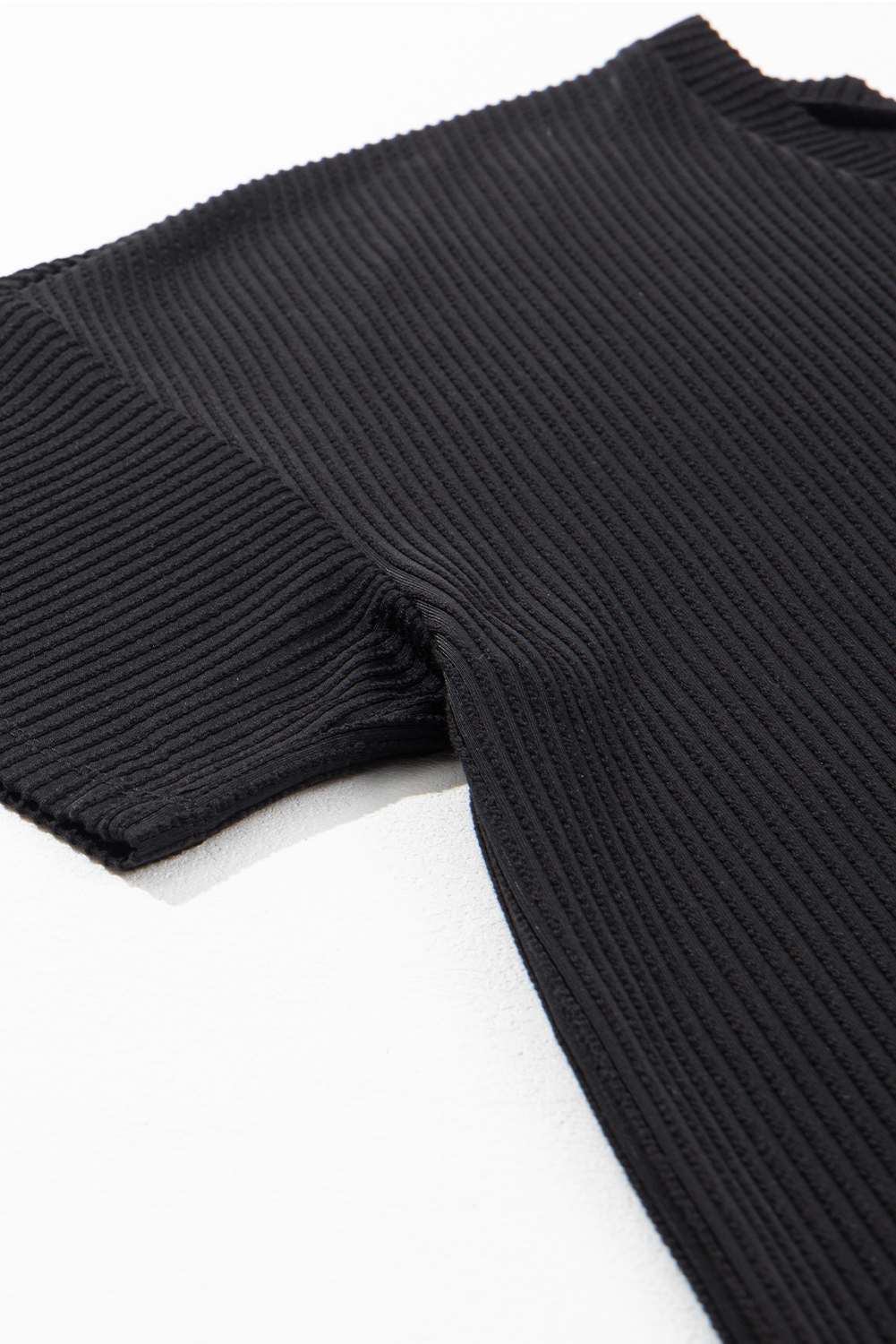 Women's Black Textured V-Neck Plus T-Shirt – Casual Summer Essential for Everyday Wear - Detail View 7 Women's Black Textured V-Neck Plus T-Shirt – Casual Summer Essential for Everyday Wear - Detail View 7