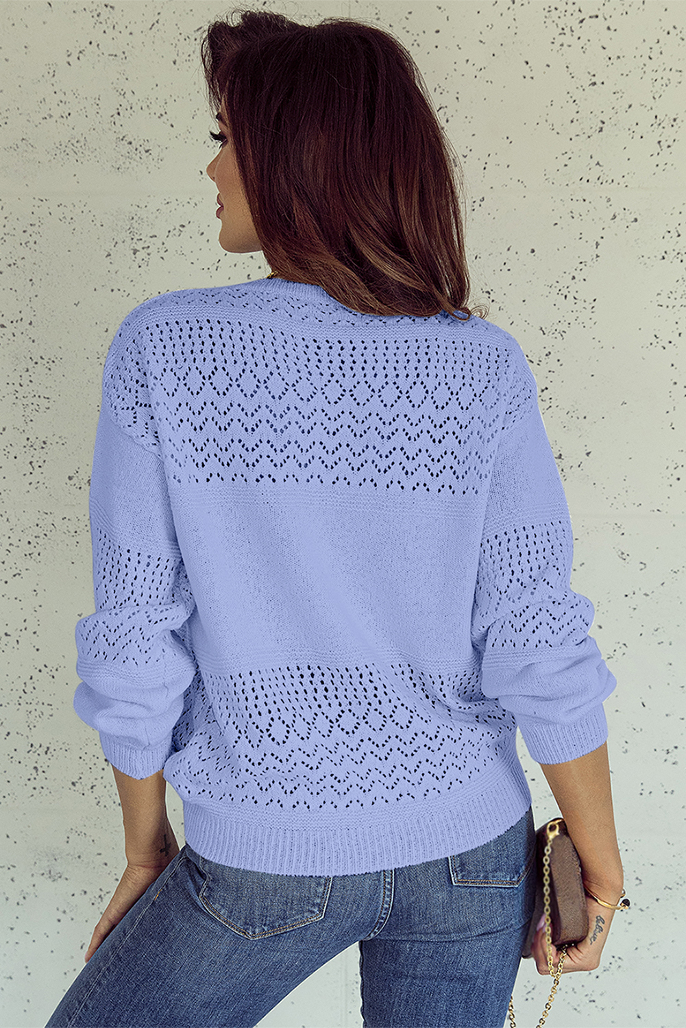 Stylish Long Sleeve Drop Shoulder Sweater - Perfect for Fall & Autumn in Sky Blue - Detail View 7 Stylish Long Sleeve Drop Shoulder Sweater - Perfect for Fall & Autumn in Sky Blue - Detail View 7