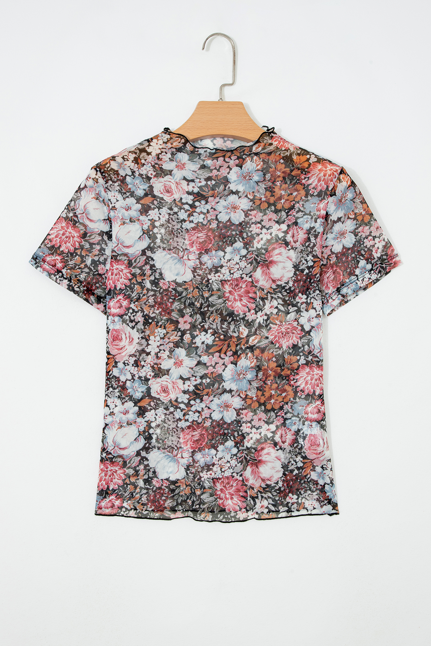 Western Floral Printed Top, Women's Sheer Mesh Short Sleeve - Detail View 3 Western Floral Printed Top, Women's Sheer Mesh Short Sleeve - Detail View 3