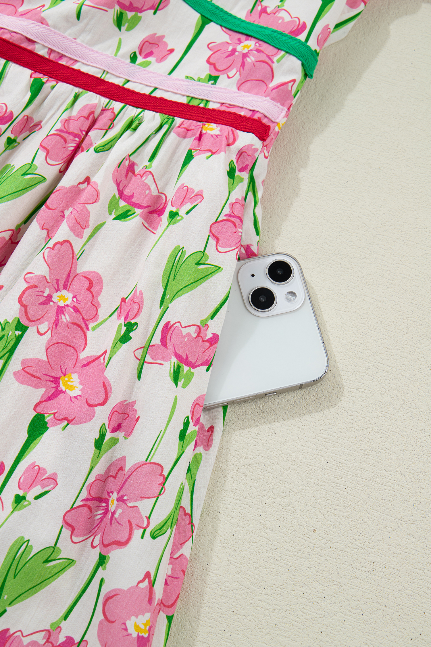 Stylish Women's Pink Floral Print Midi Dress – Elegant V Neck, High Waist Design for Summer Events - Detail View 24 Stylish Women's Pink Floral Print Midi Dress – Elegant V Neck, High Waist Design for Summer Events - Detail View 24