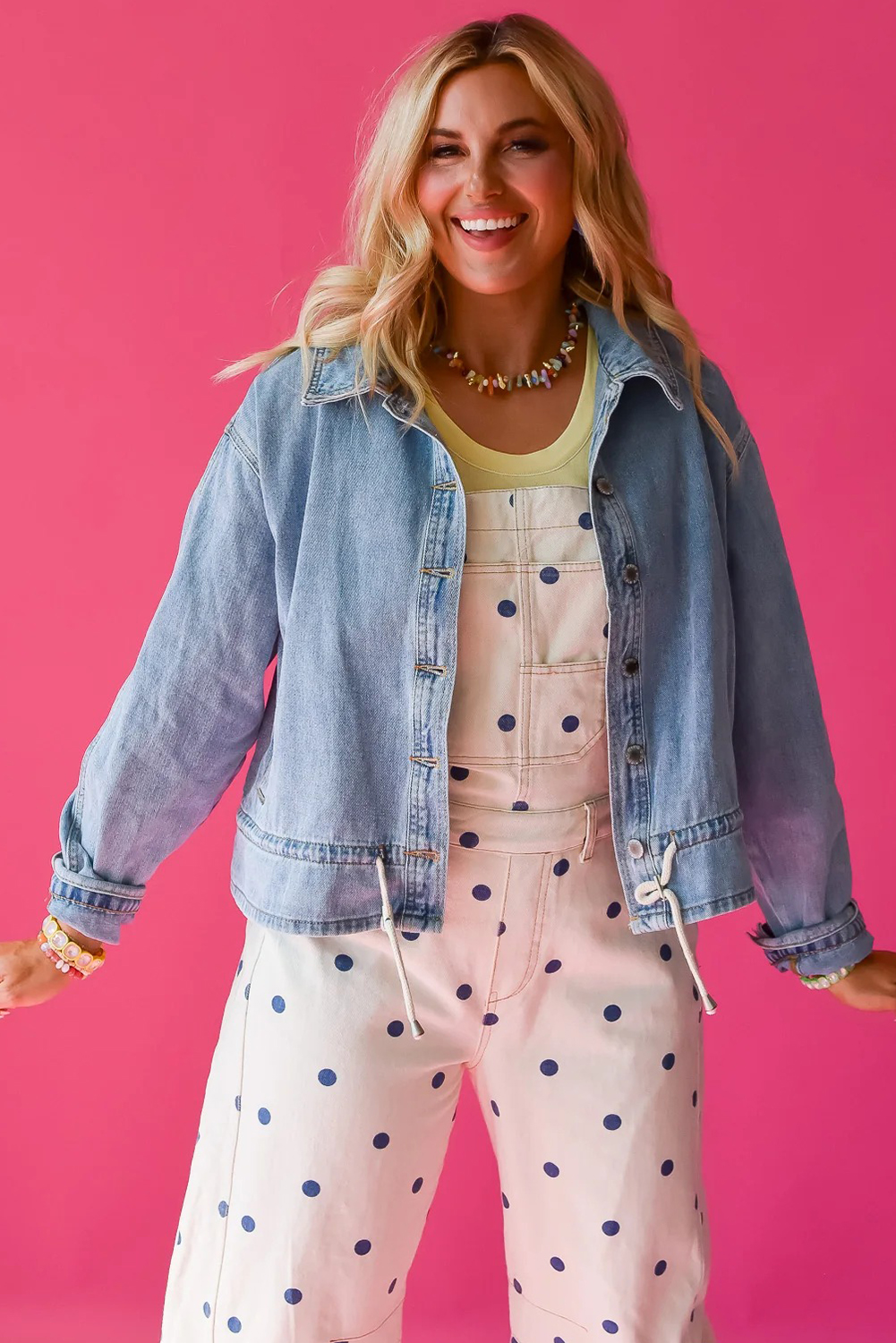 Chic Light Wash Denim Jacket for Women – Beau Blue Draw-Cord Hem Casual Layering Piece - Detail View 11 Chic Light Wash Denim Jacket for Women – Beau Blue Draw-Cord Hem Casual Layering Piece - Detail View 11