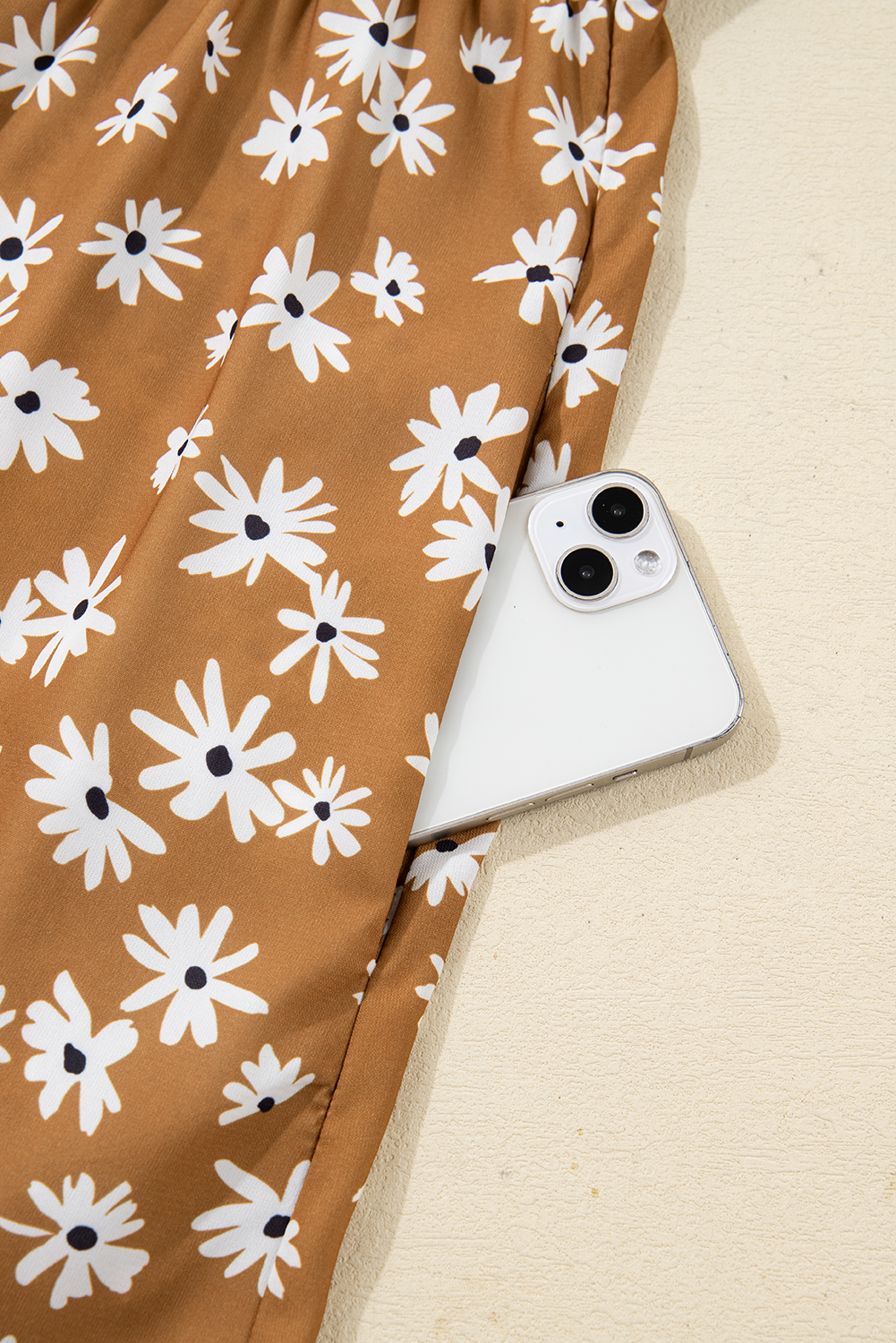 Plus Size Khaki Daisy Floral A-Line Dress with Button Details for Fall Outings - Detail View 8 Plus Size Khaki Daisy Floral A-Line Dress with Button Details for Fall Outings - Detail View 8
